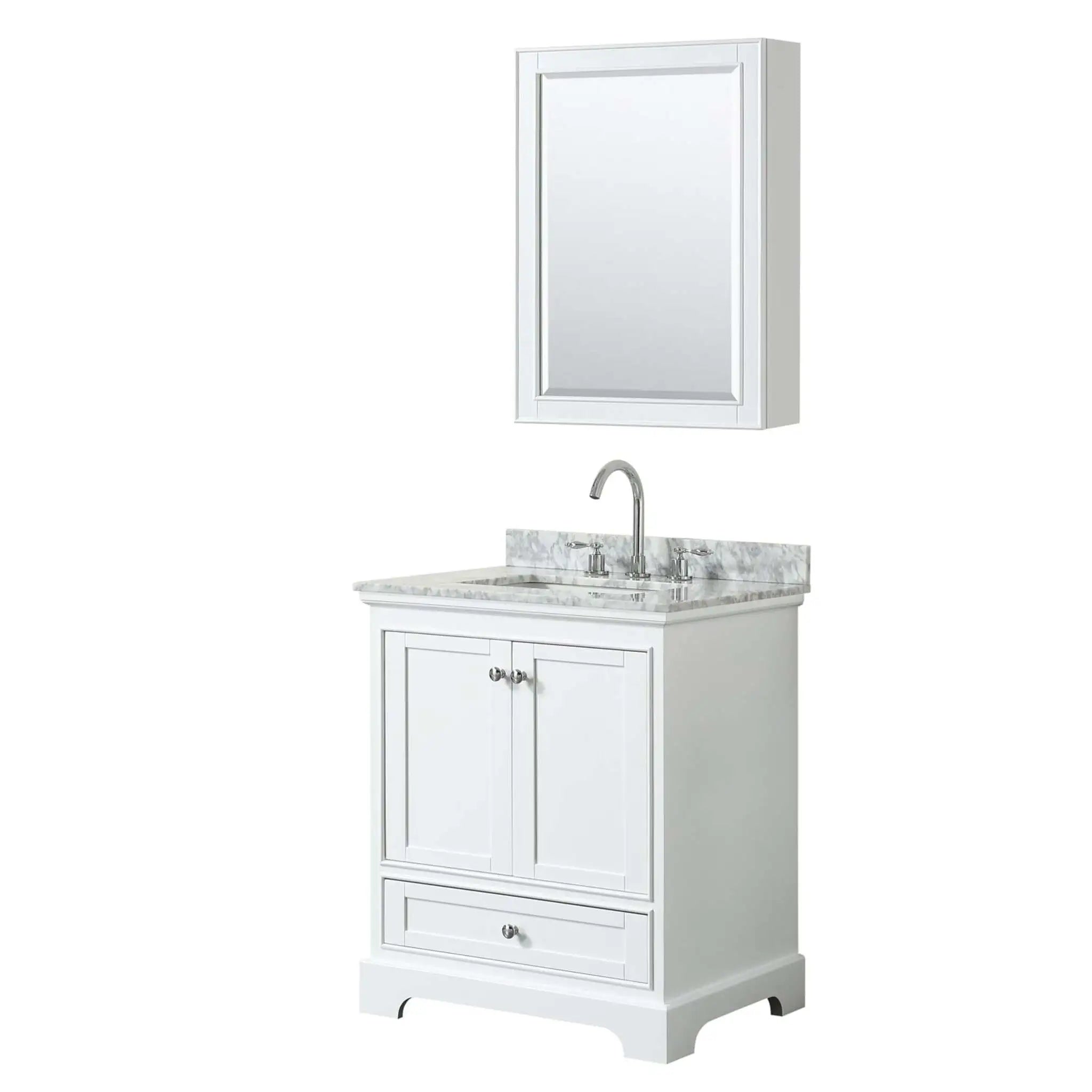 30" Deborah Single Bathroom Vanity in White with Polished Chrome Trim & Medicine Cabinet by Wyndham