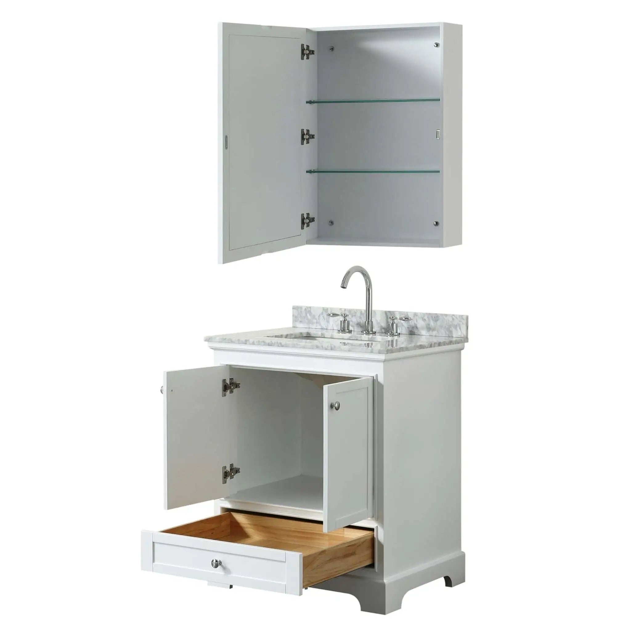 30" Deborah Single Bathroom Vanity in White with Polished Chrome Trim & Medicine Cabinet by Wyndham