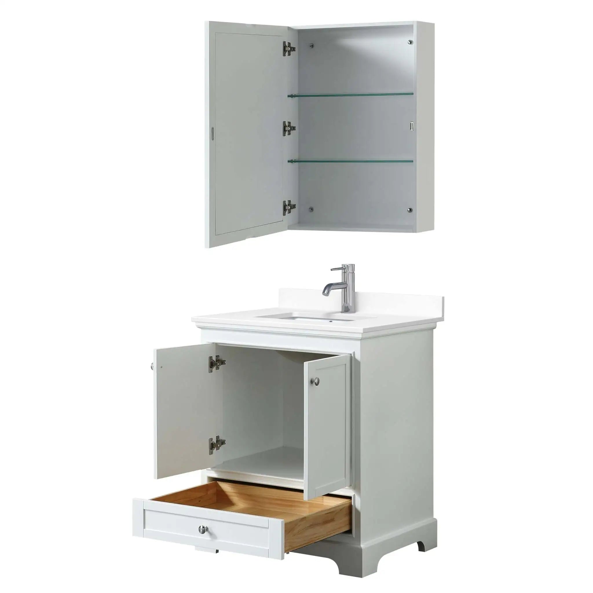 30" Deborah Single Bathroom Vanity in White with Polished Chrome Trim & Medicine Cabinet by Wyndham