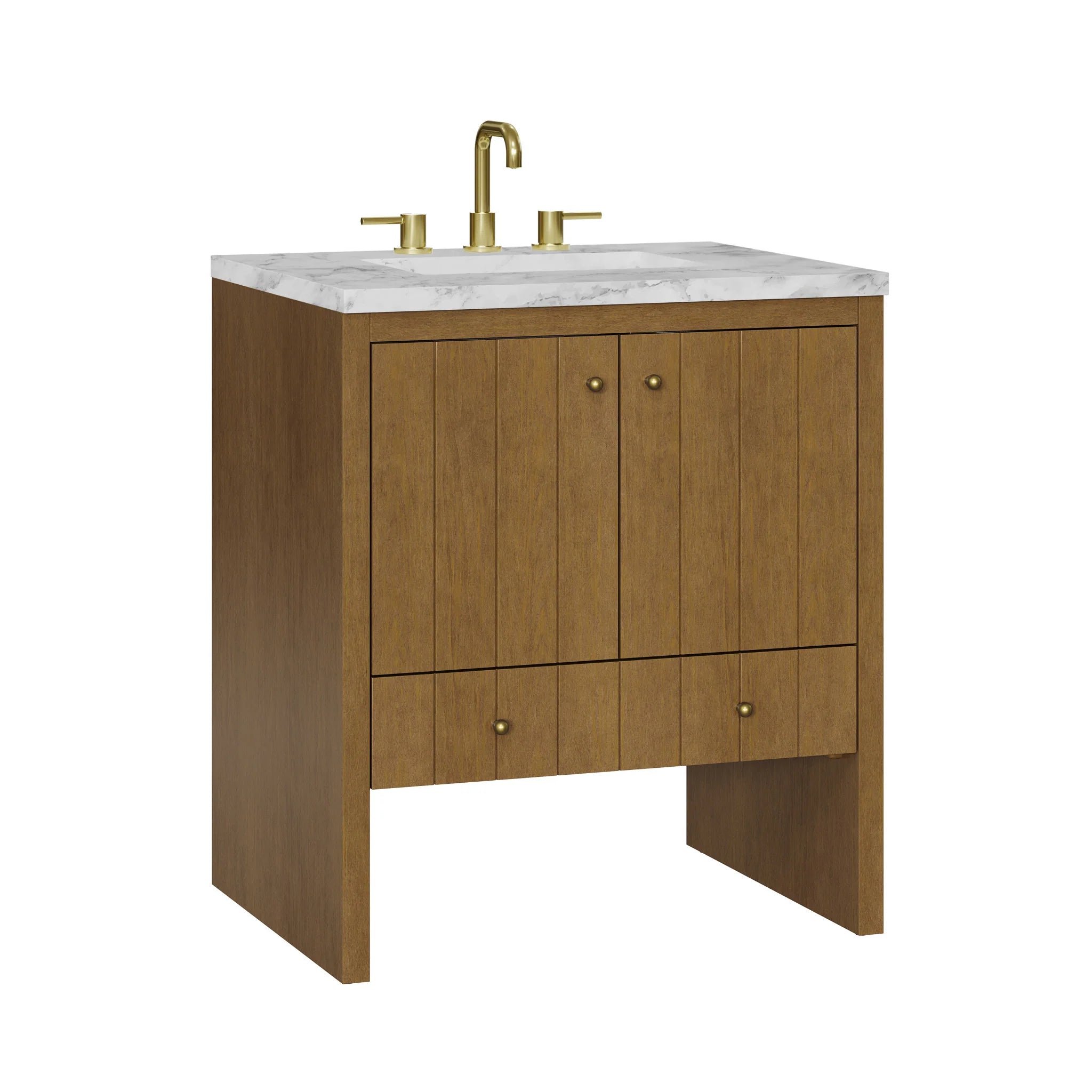 30" Hudson Single Vanity in Honey Oak by James Martin Vanities-Carrara White Marble 10
