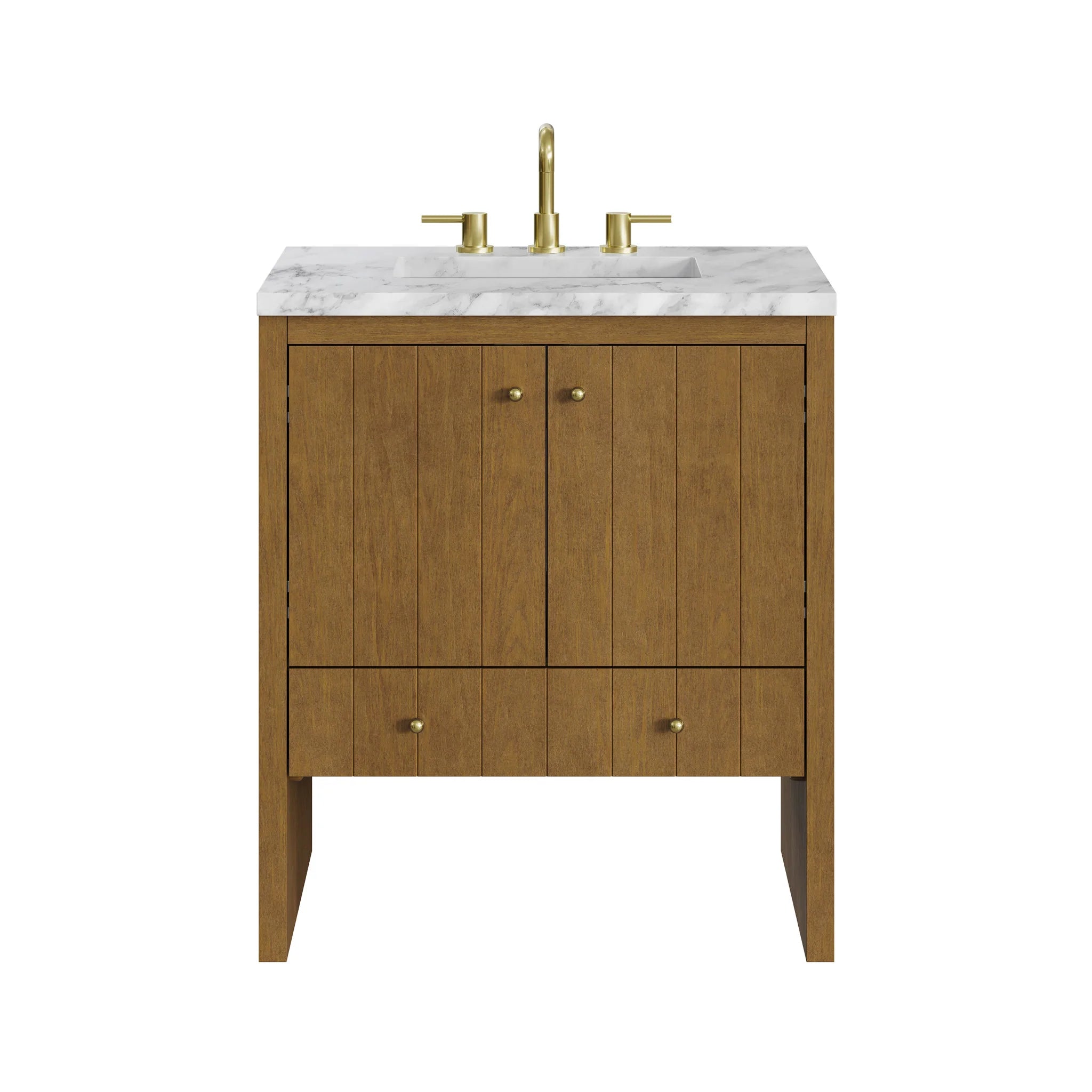 30" Hudson Single Vanity in Honey Oak by James Martin Vanities-Carrara White Marble 