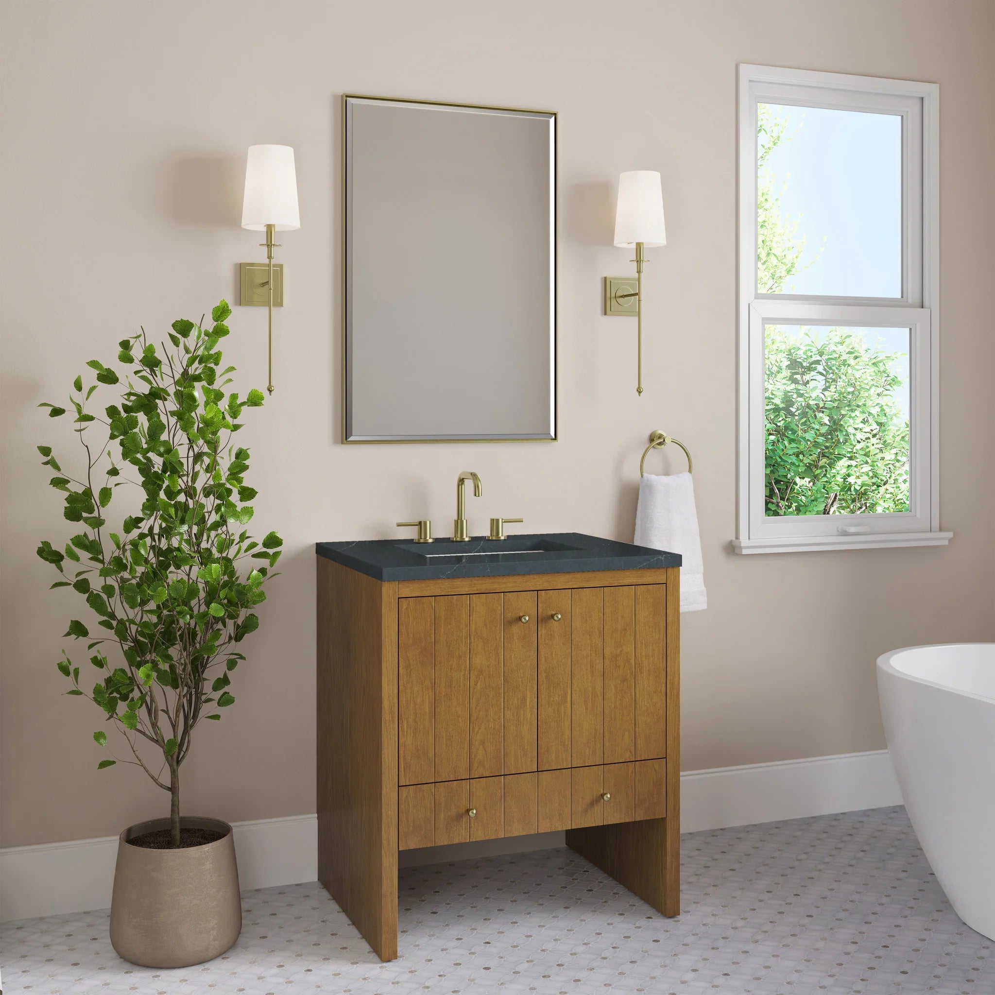 30" Hudson Single Vanity in Honey Oak by James Martin Vanities-Charcoal Soapstone Silestone 2