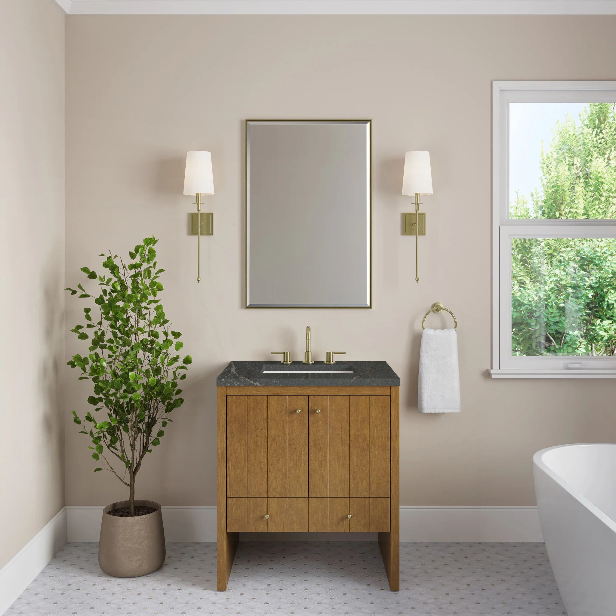 30" Hudson Single Vanity in Honey Oak by James Martin Vanities-Parisien Bleu Silestone 1