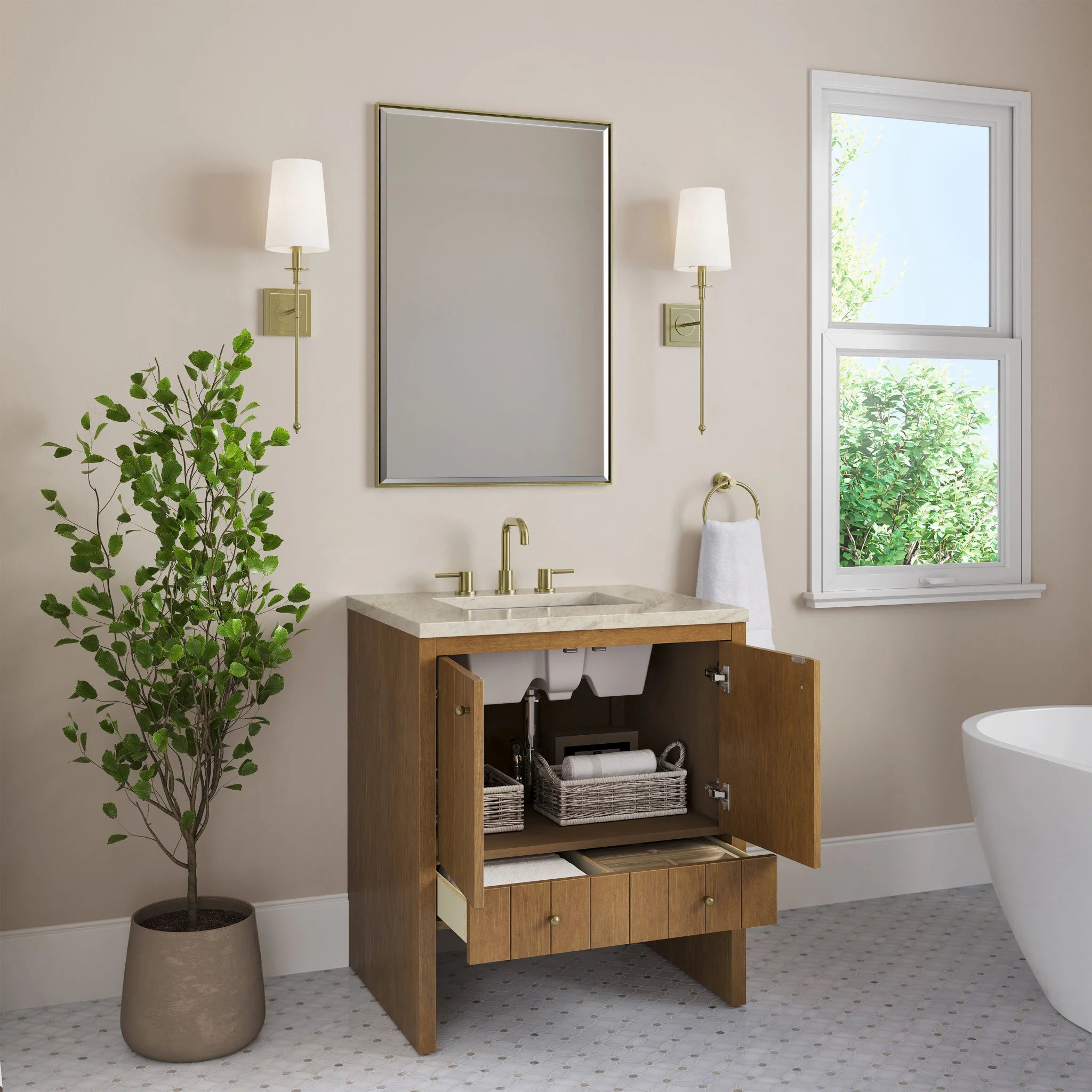 30" Hudson Single Vanity in Honey Oak by James Martin Vanities-Tajnar Eclos 3