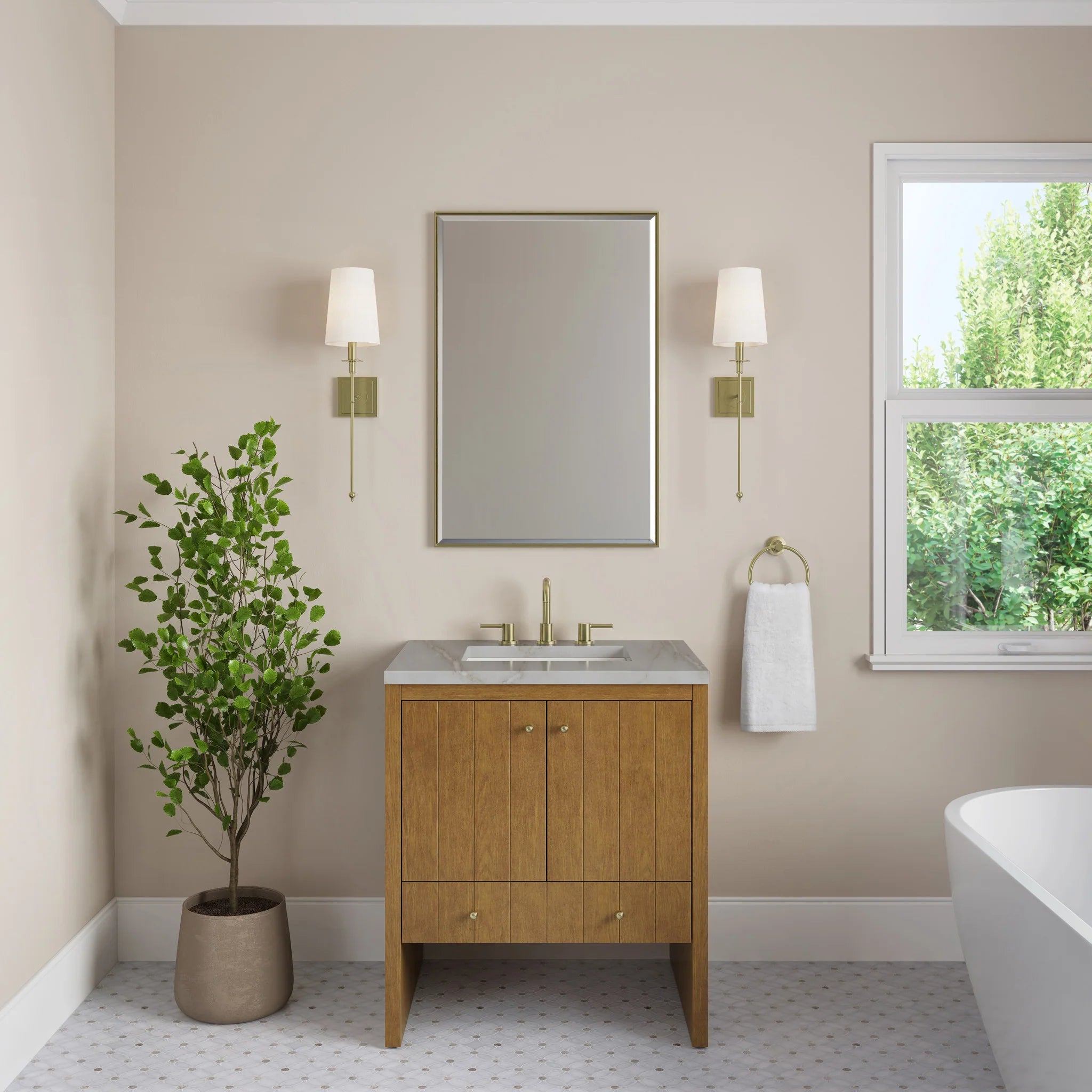 30" Hudson Single Vanity in Honey Oak by James Martin Vanities-Victorian Silver Silestone 1