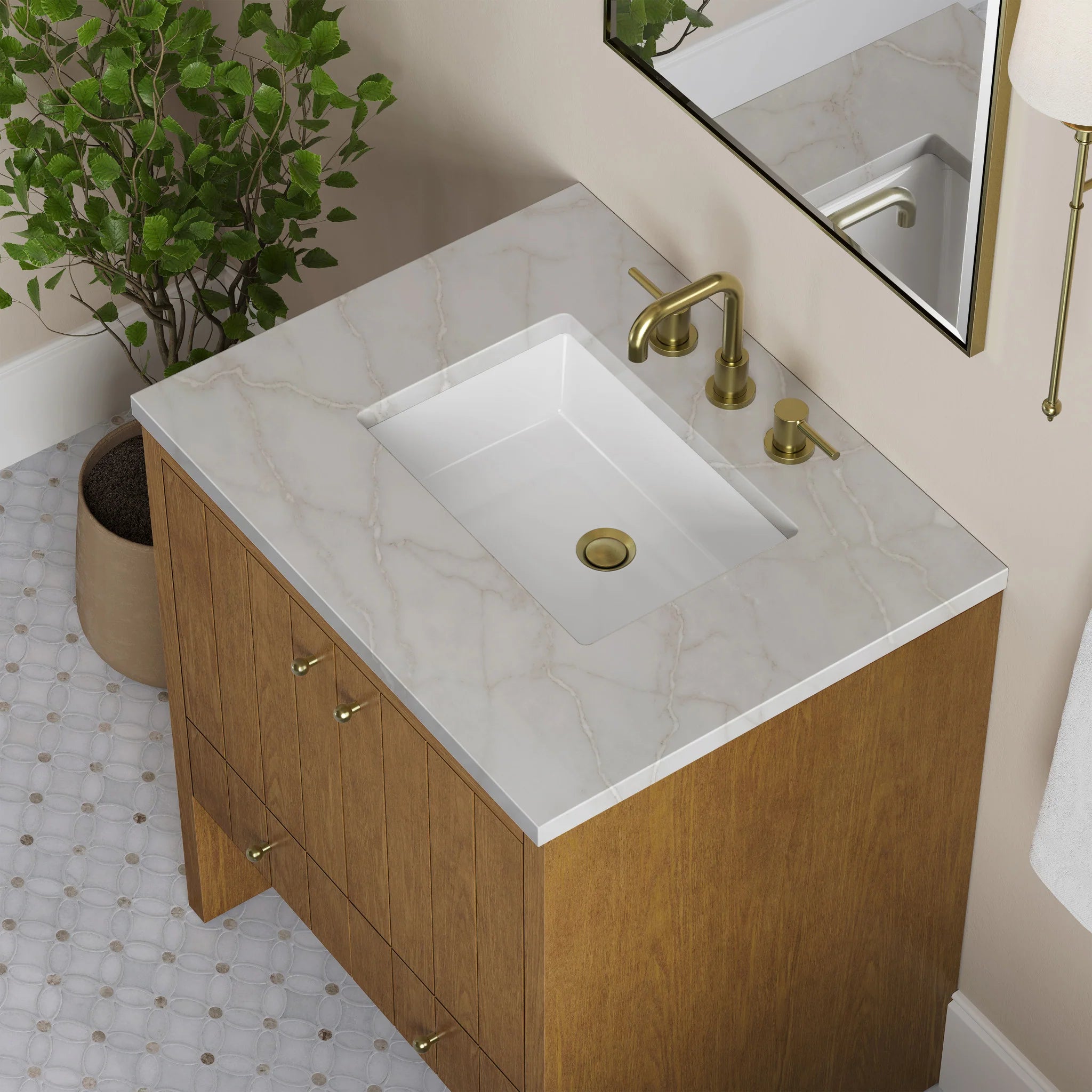 30" Hudson Single Vanity in Honey Oak by James Martin Vanities-Victorian Silver Silestone 6