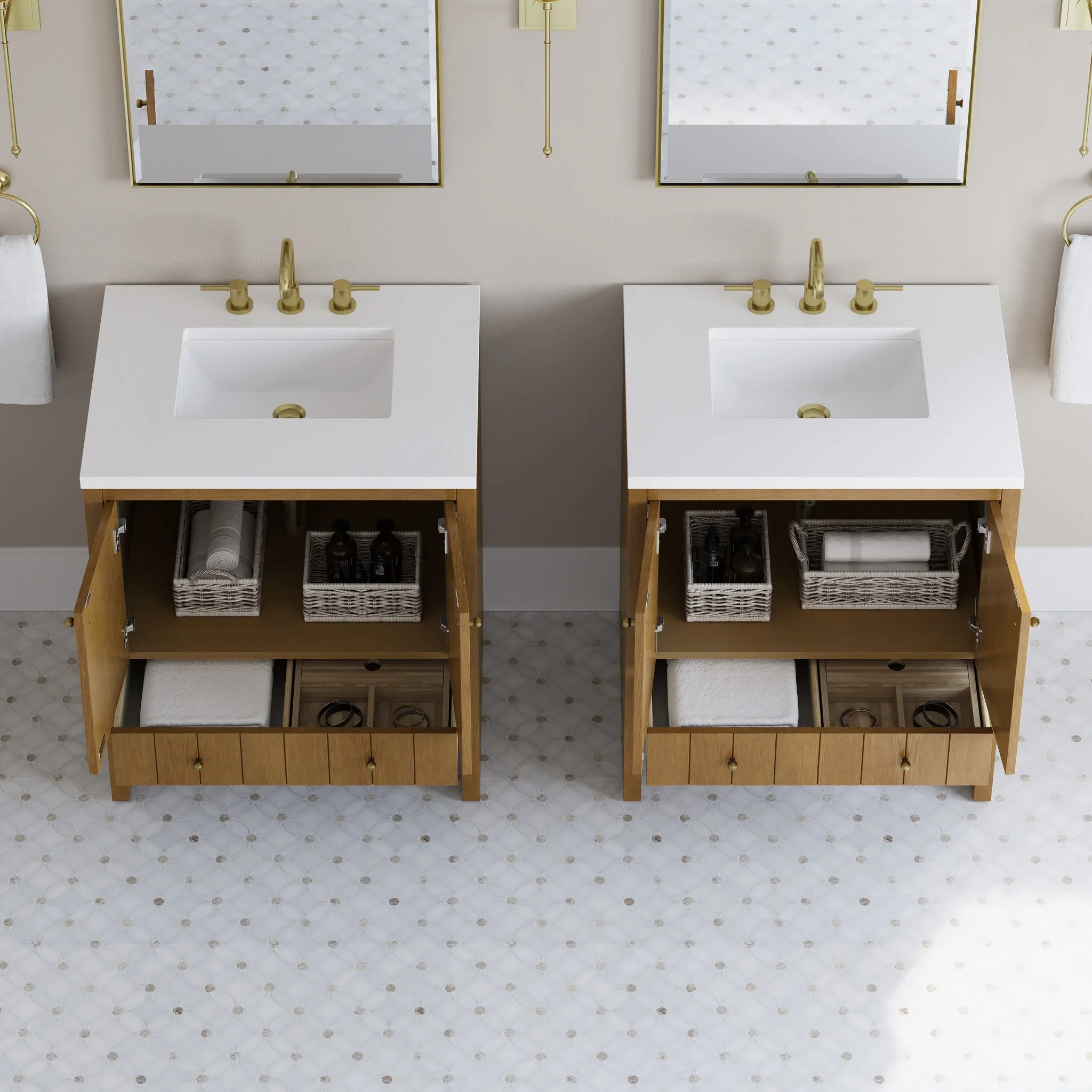 30" Hudson Single Vanity in Honey Oak by James Martin Vanities-White Zeus Silestone 4