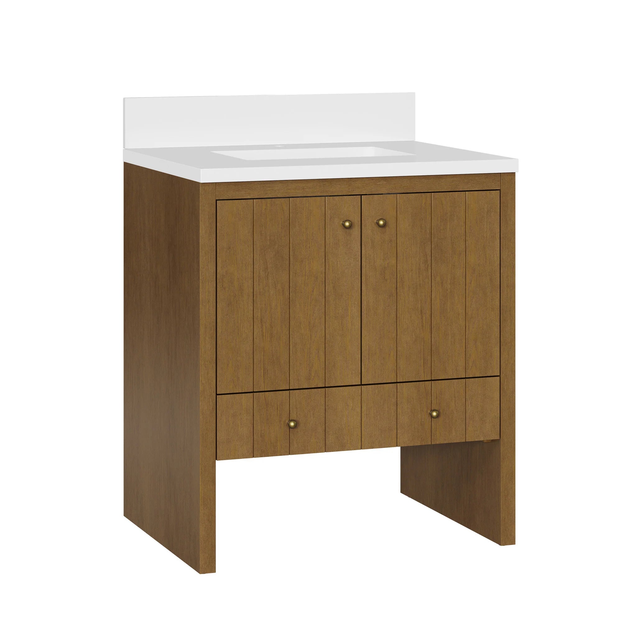 30" Hudson Single Vanity in Honey Oak by James Martin Vanities-White Zeus Silestone & Backsplash 8