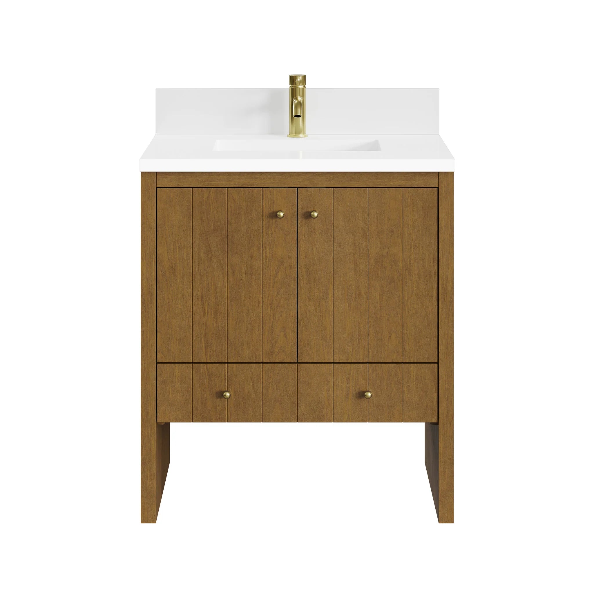 30" Hudson Single Vanity in Honey Oak by James Martin Vanities-White Zeus Silestone & Backsplash 
