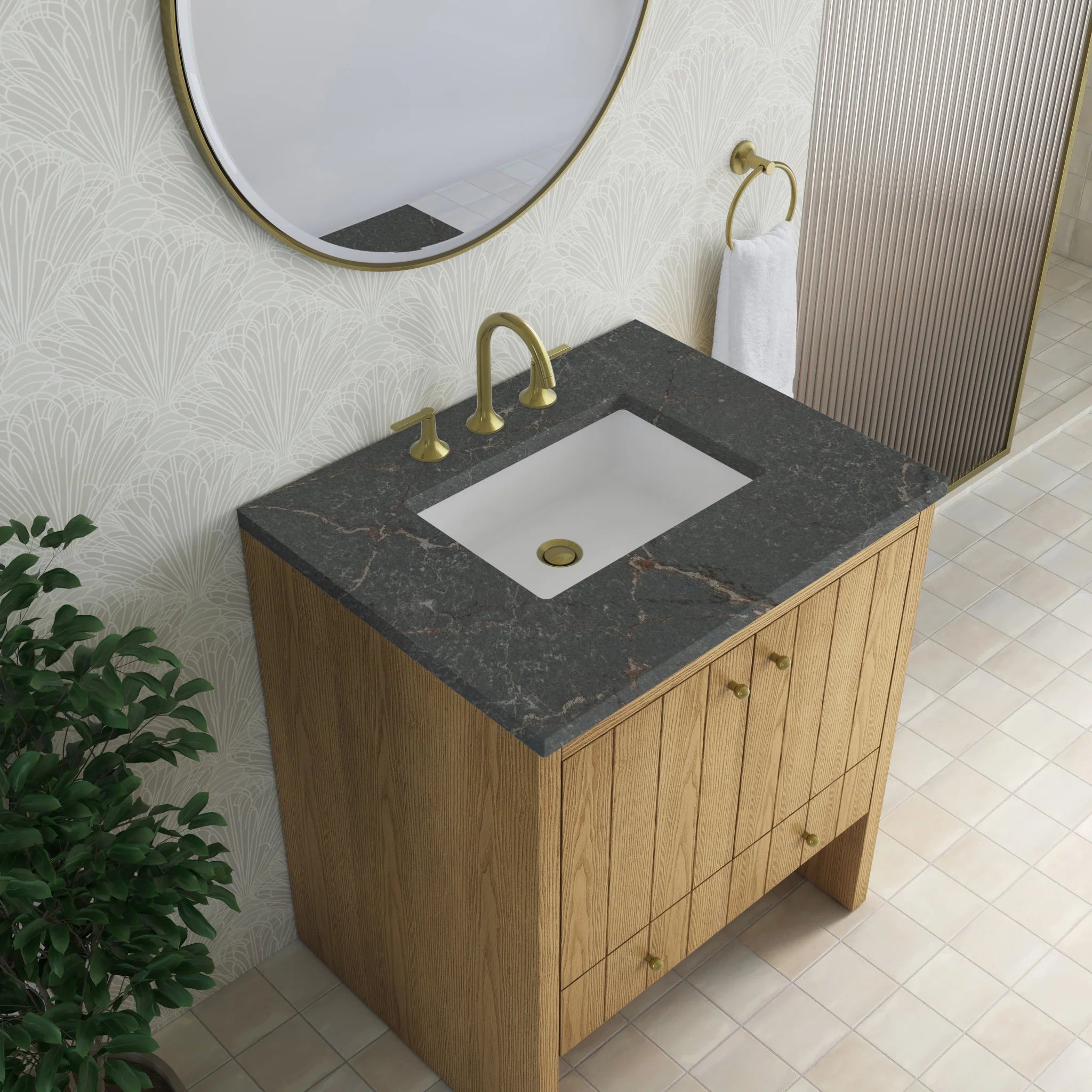 30" Hudson Single Vanity in Light Natural Oak by James Martin Vanities-Parisien Bleu Silestone 6