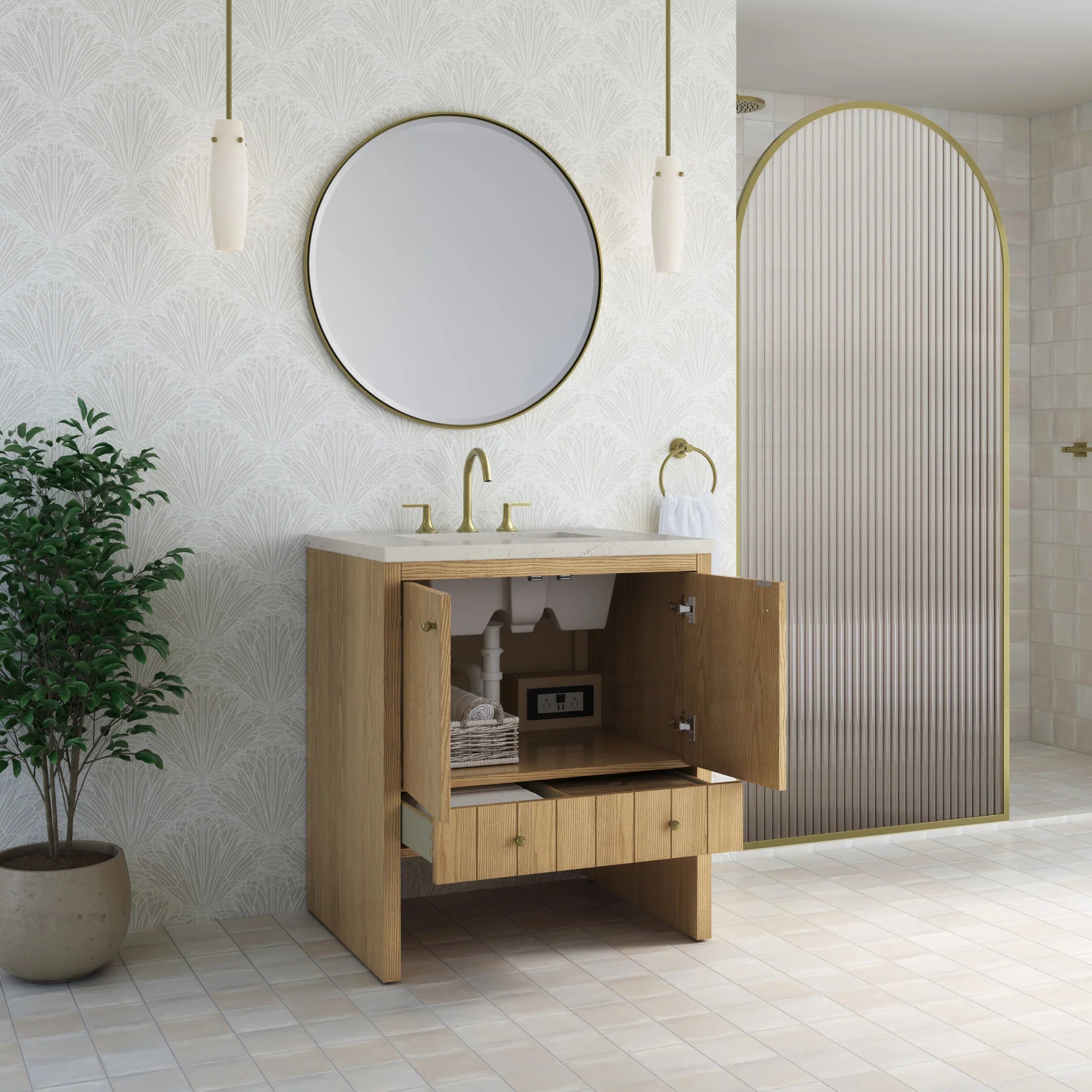 30" Hudson Single Vanity in Light Natural Oak by James Martin Vanities-Siberian Silestone 3