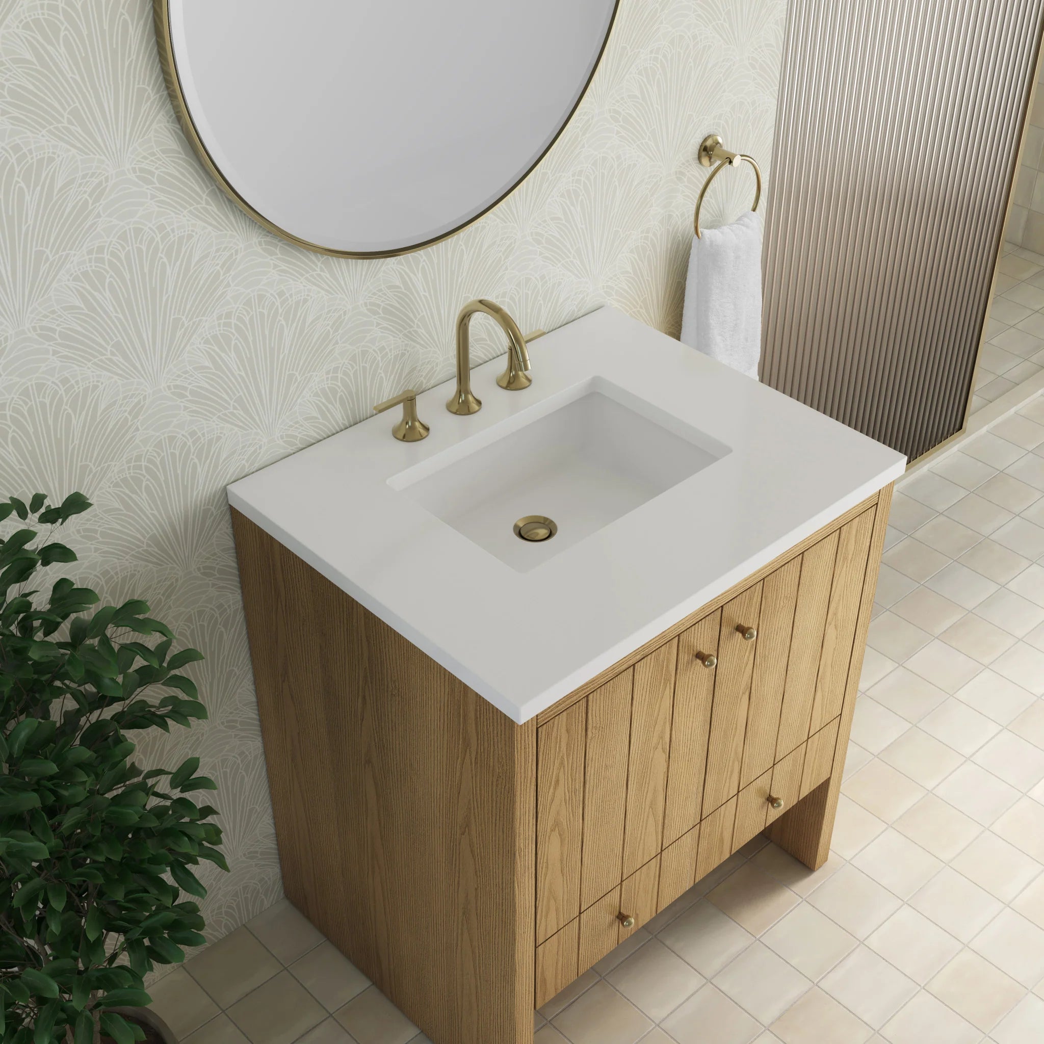 30" Hudson Single Vanity in Light Natural Oak by James Martin Vanities-White Zeus Silestone 12