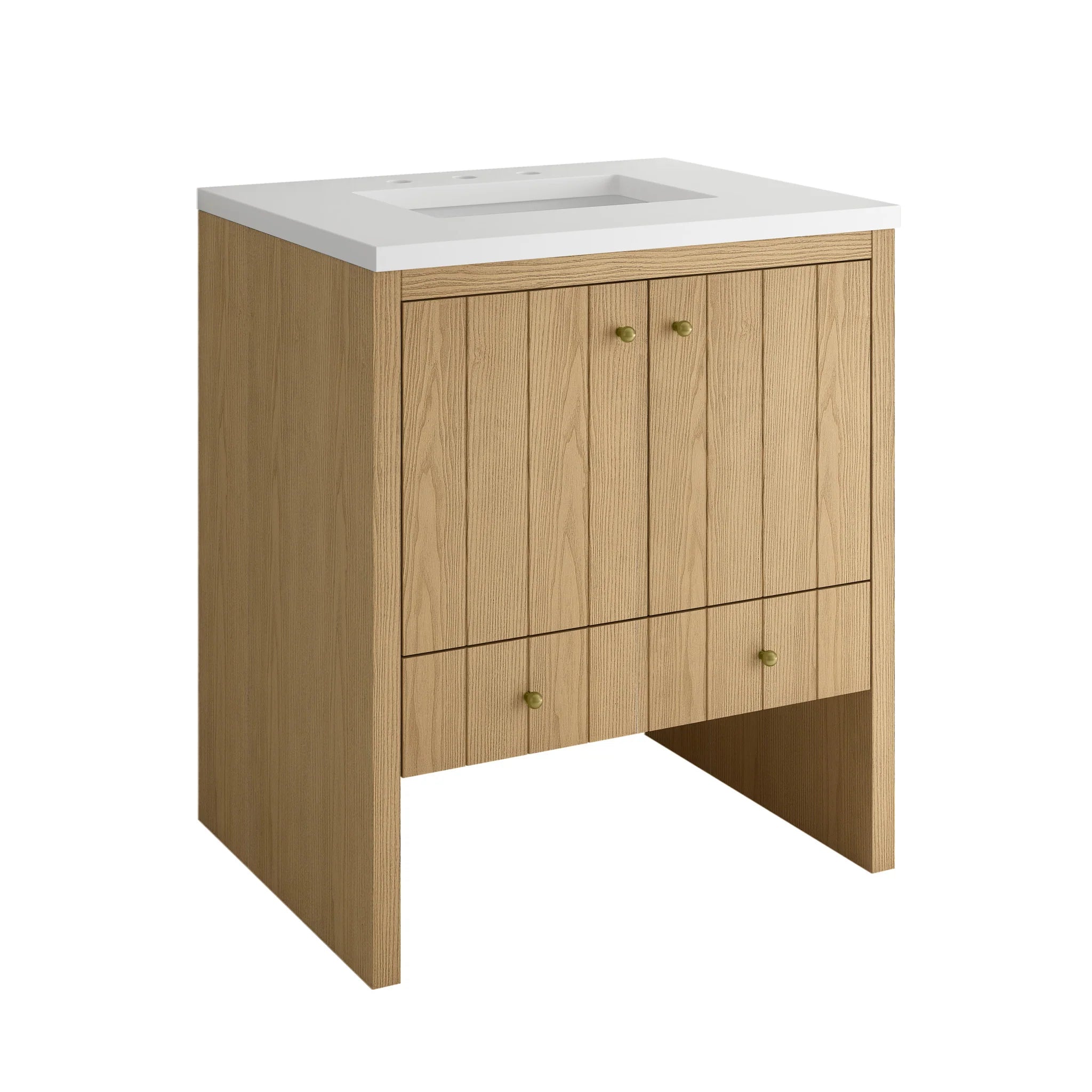 30" Hudson Single Vanity in Light Natural Oak by James Martin Vanities-White Zeus Silestone 16