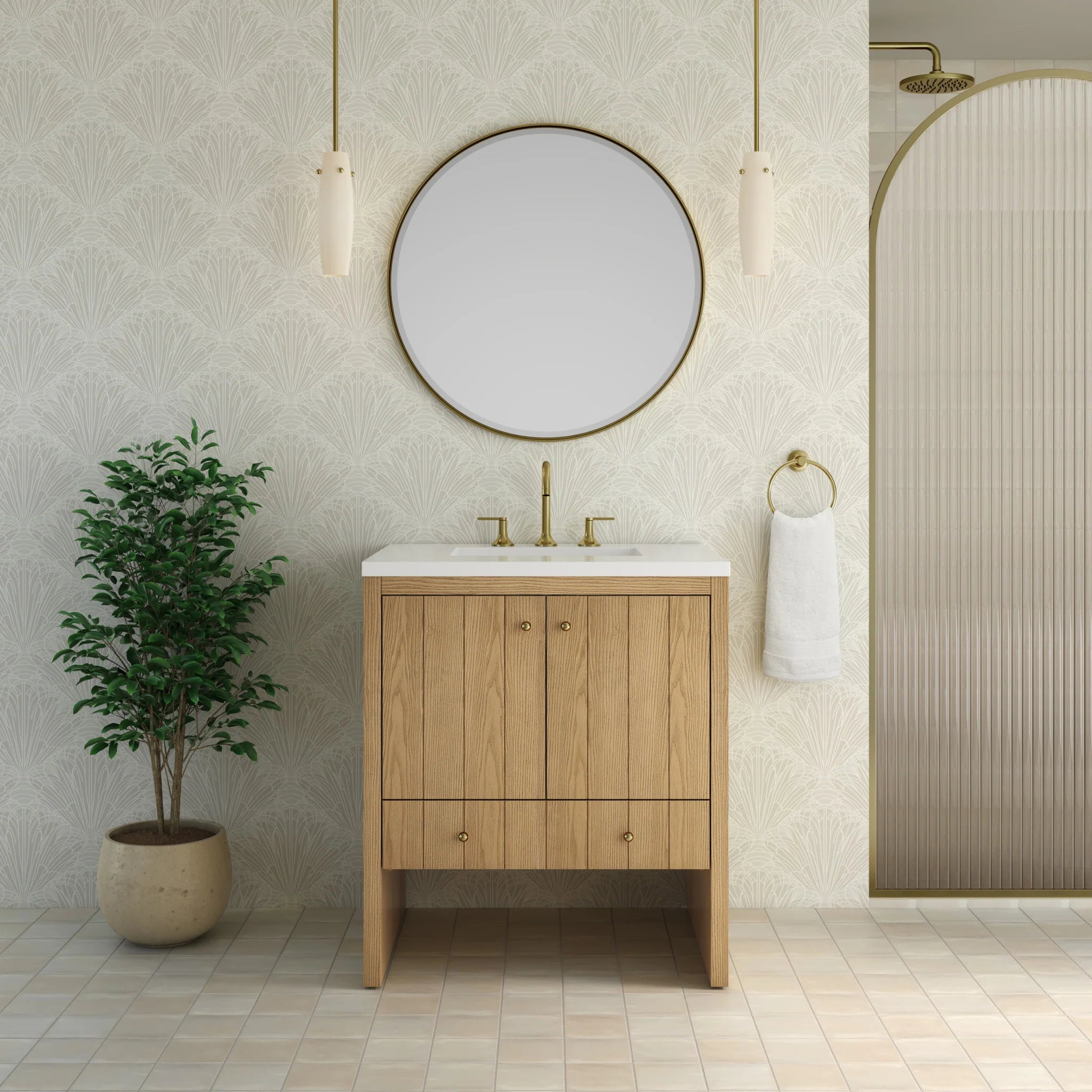 30" Hudson Single Vanity in Light Natural Oak by James Martin Vanities-White Zeus Silestone 2