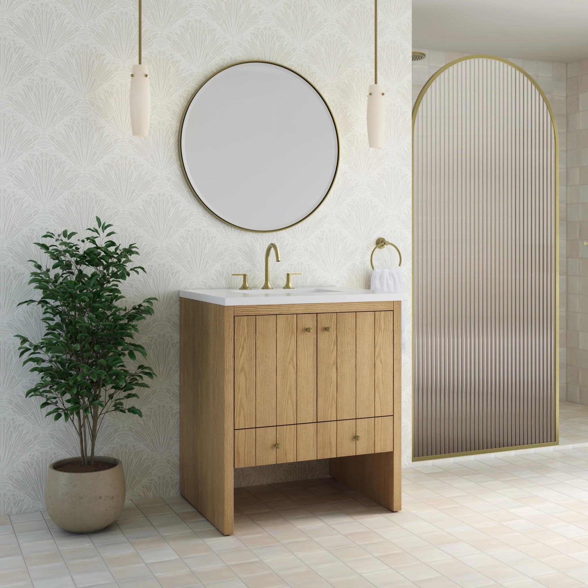 30" Hudson Single Vanity in Light Natural Oak by James Martin Vanities-White Zeus Silestone 3