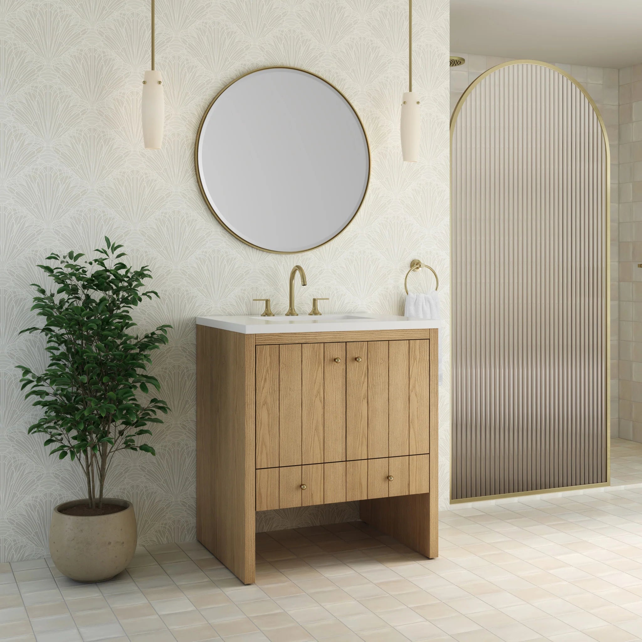 30" Hudson Single Vanity in Light Natural Oak by James Martin Vanities-White Zeus Silestone 4