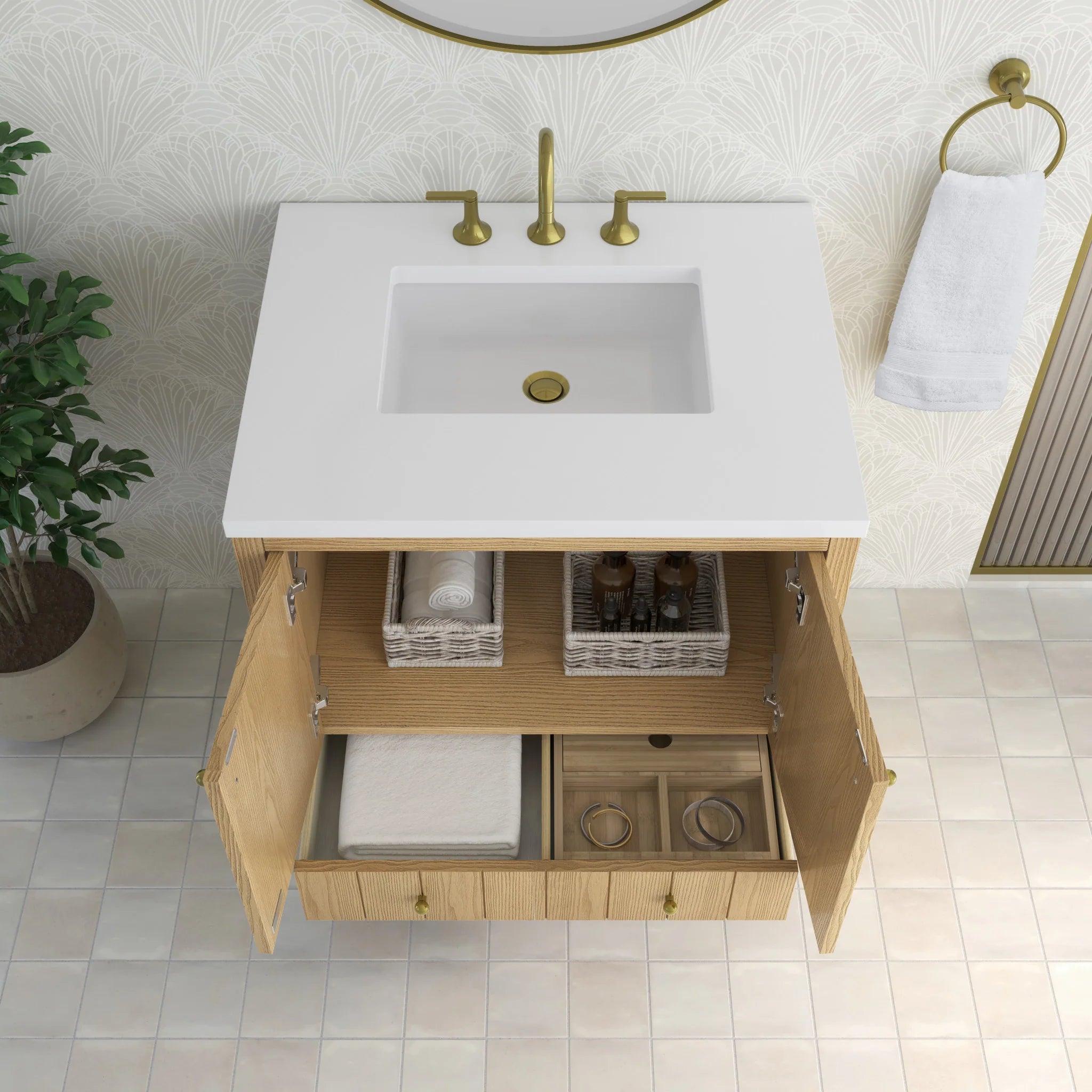 30" Hudson Single Vanity in Light Natural Oak by James Martin Vanities-White Zeus Silestone 7