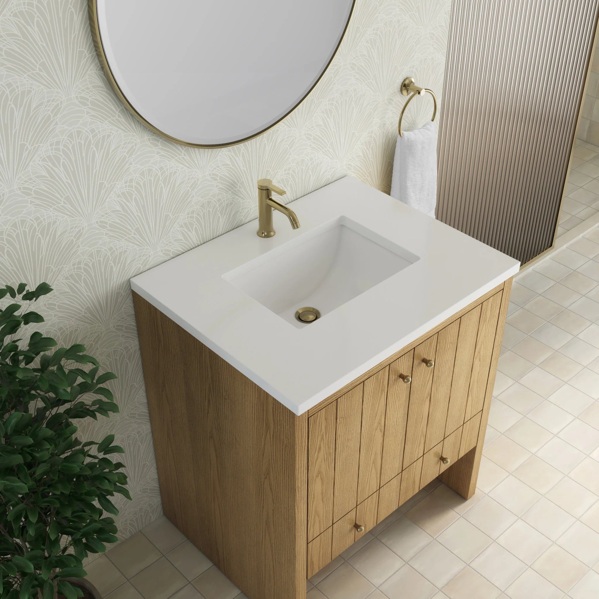 30" Hudson Single Vanity in Light Natural Oak by James Martin Vanities-White Zeus Silestone & Backsplash 7
