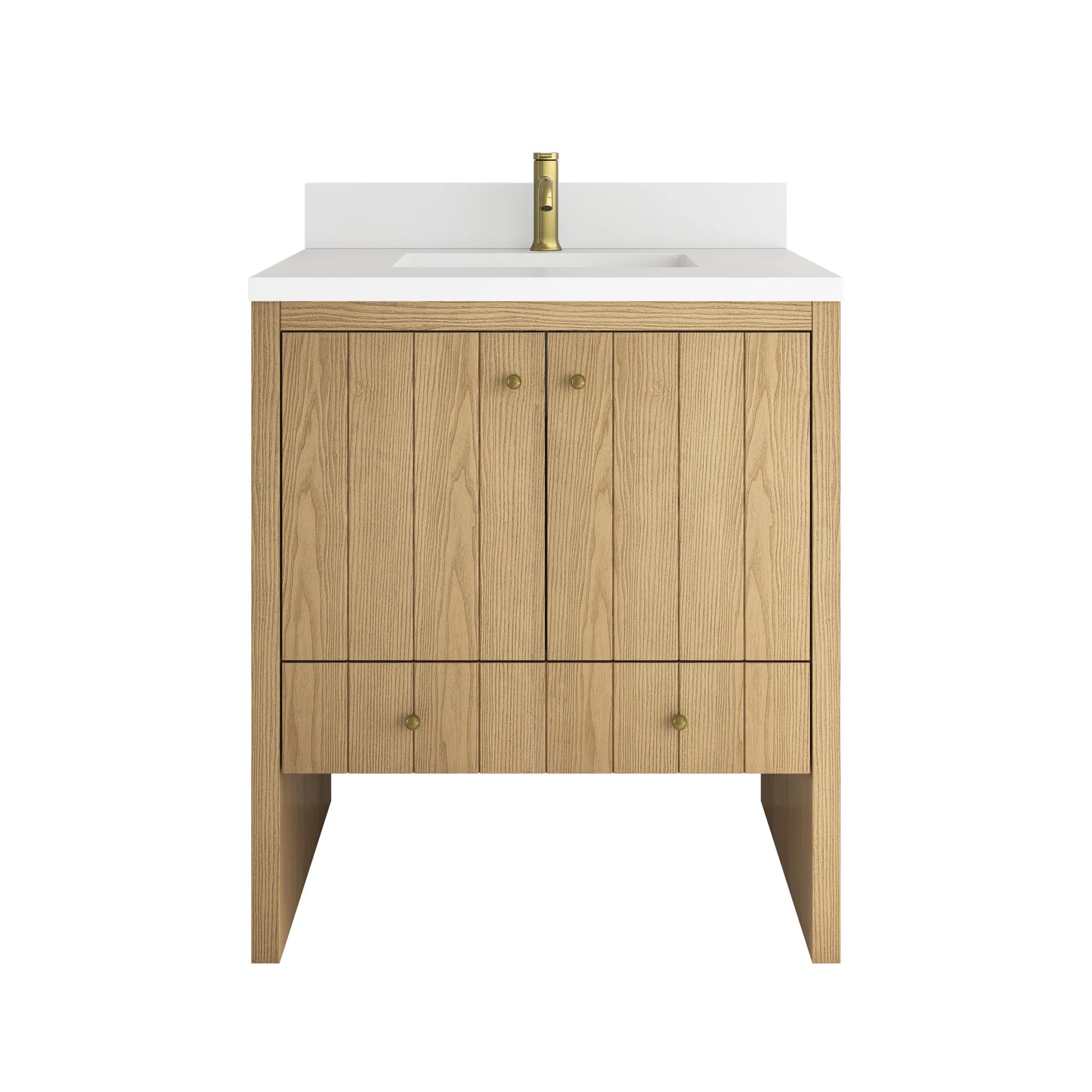30" Hudson Single Vanity in Light Natural Oak by James Martin Vanities-White Zeus Silestone & Backsplash 