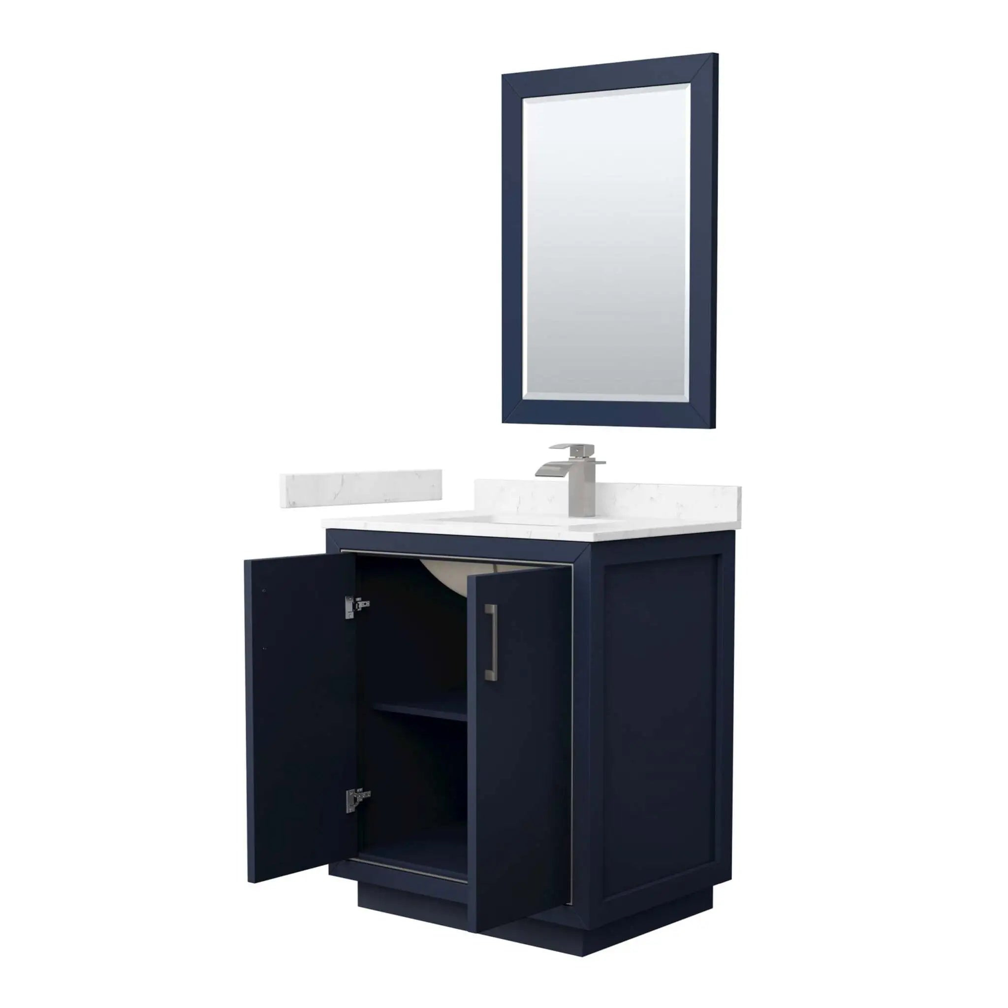 30" Icon Single Bathroom Vanity in Dark Blue with Brushed Nickel Trim & 24" Mirror by Wyndham