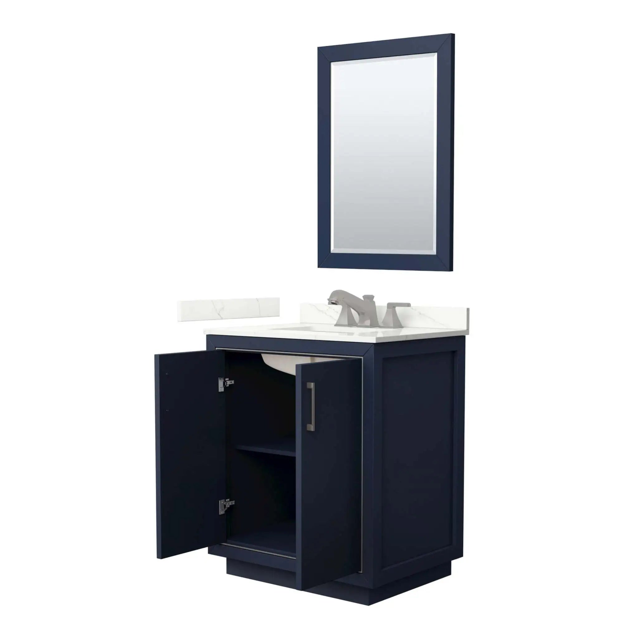 30" Icon Single Bathroom Vanity in Dark Blue with Brushed Nickel Trim & 24" Mirror by Wyndham