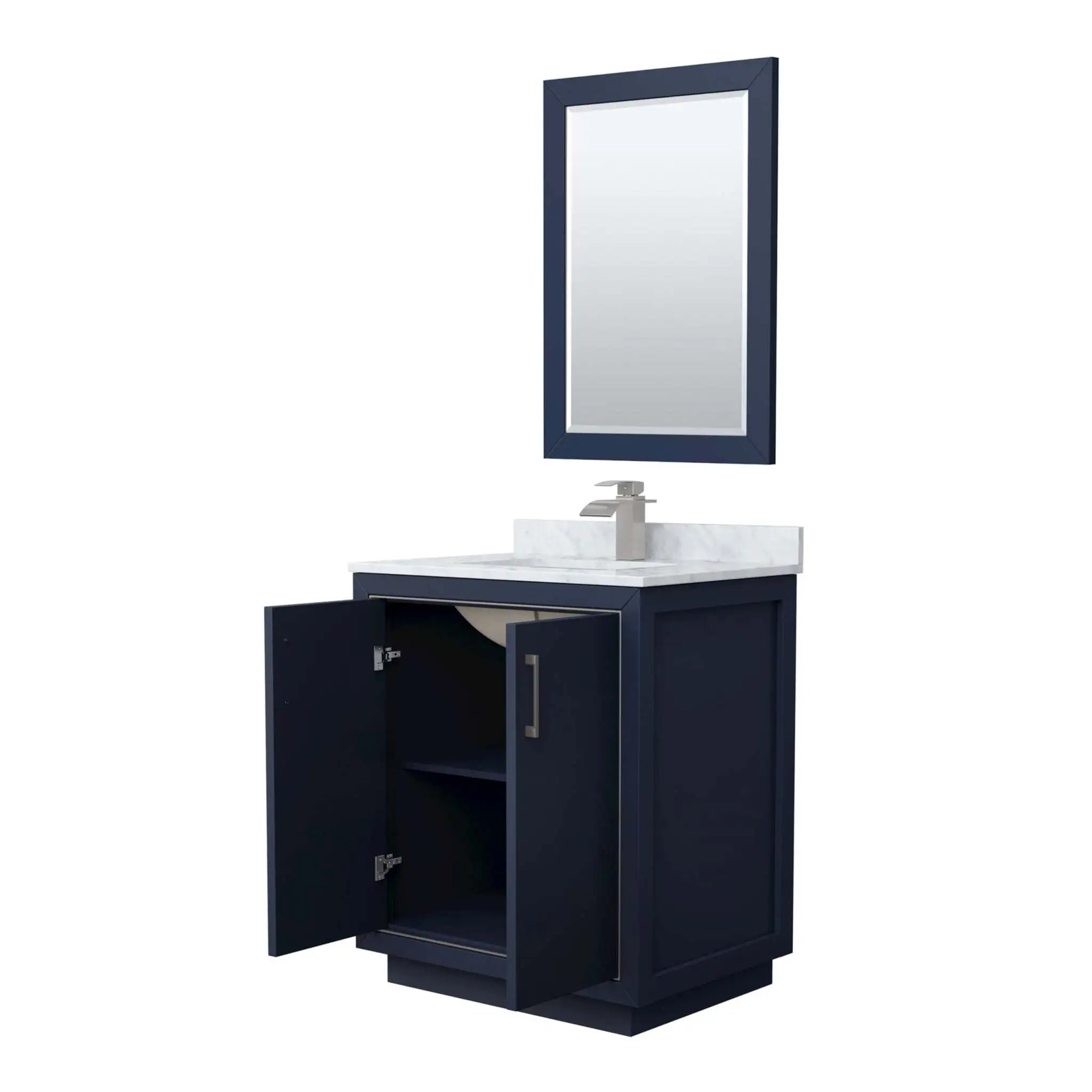 30" Icon Single Bathroom Vanity in Dark Blue with Brushed Nickel Trim & 24" Mirror by Wyndham