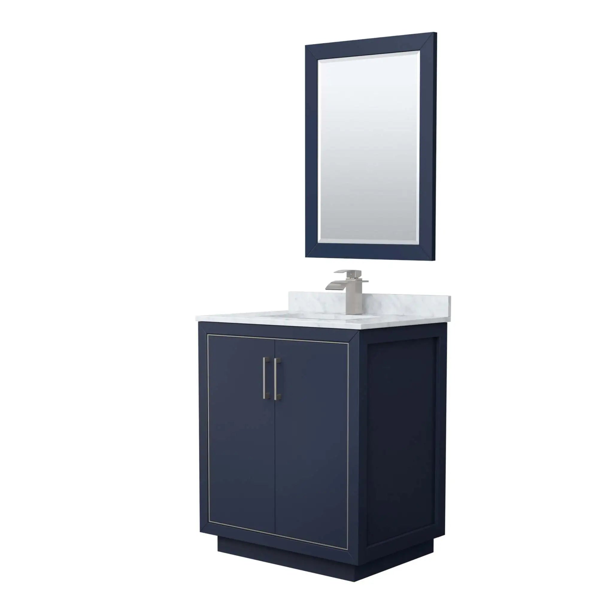 30" Icon Single Bathroom Vanity in Dark Blue with Brushed Nickel Trim & 24" Mirror by Wyndham