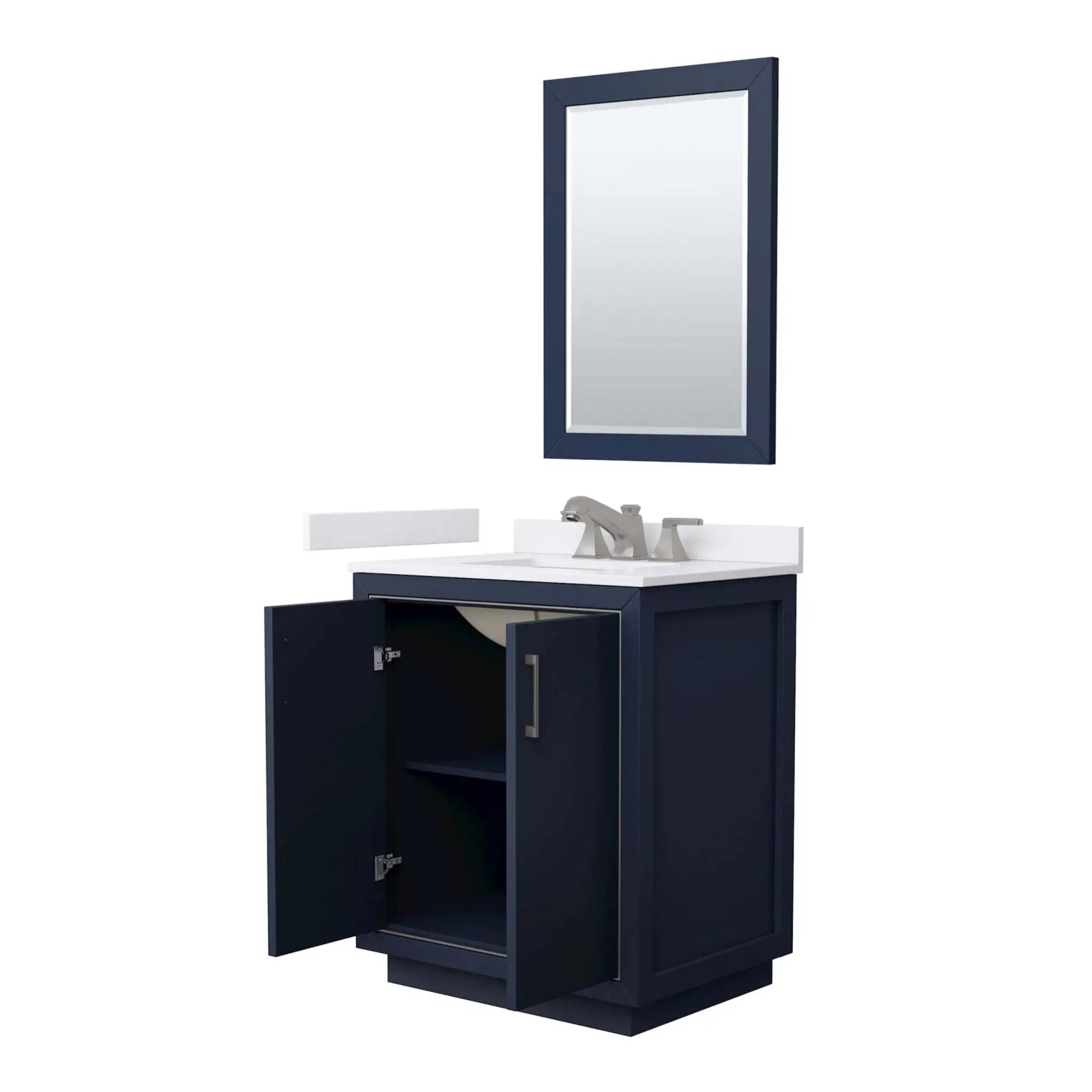 30" Icon Single Bathroom Vanity in Dark Blue with Brushed Nickel Trim & 24" Mirror by Wyndham