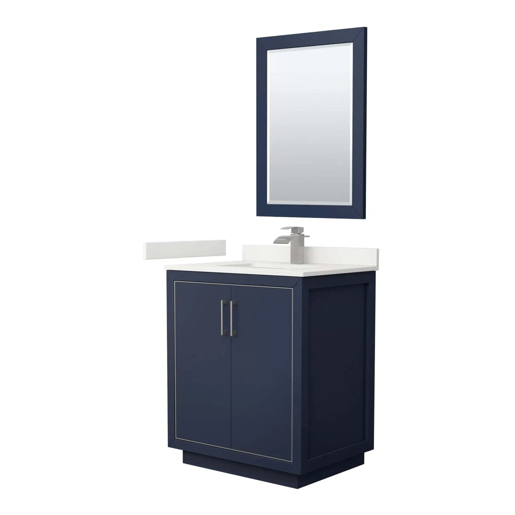 30" Icon Single Bathroom Vanity in Dark Blue with Brushed Nickel Trim & 24" Mirror by Wyndham