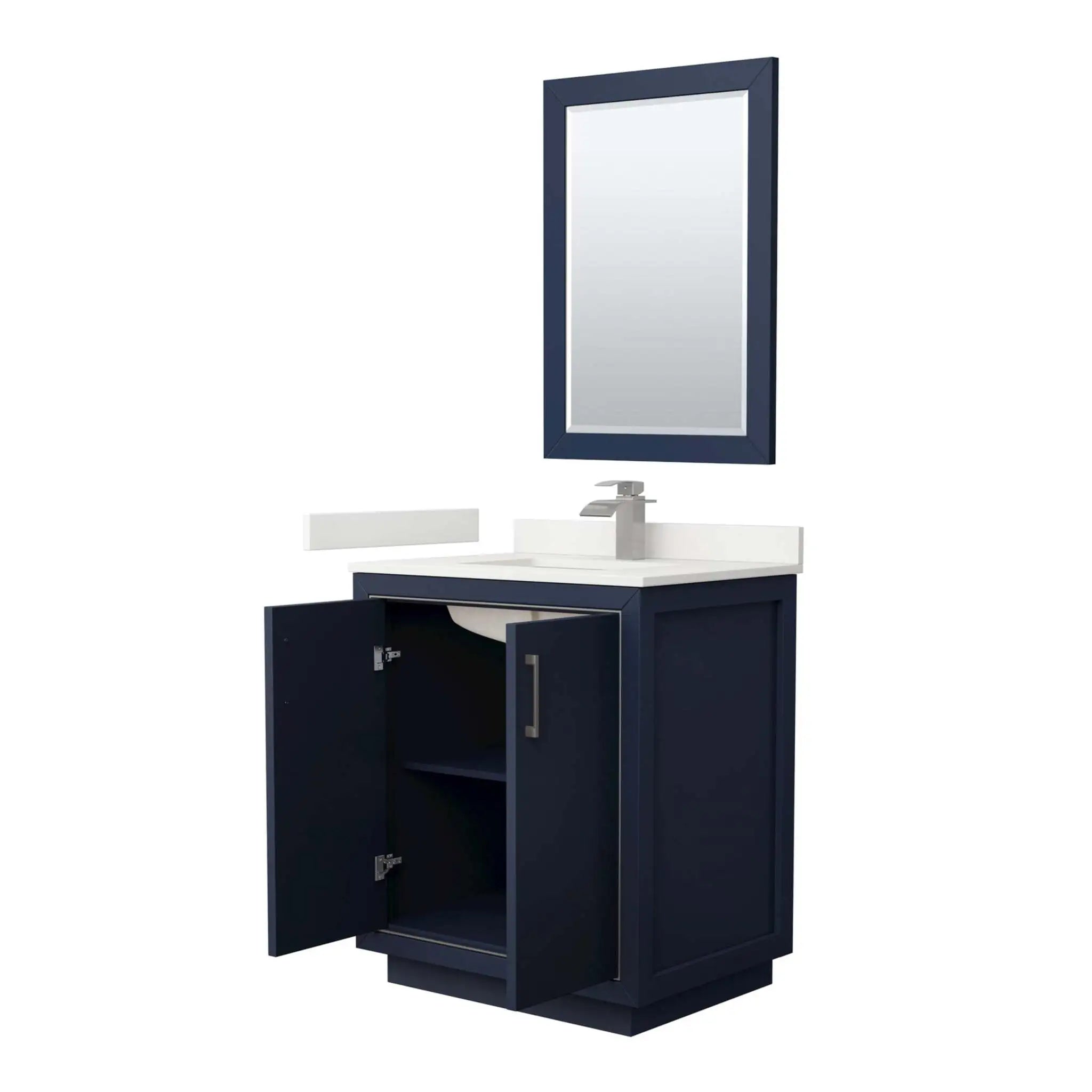 30" Icon Single Bathroom Vanity in Dark Blue with Brushed Nickel Trim & 24" Mirror by Wyndham