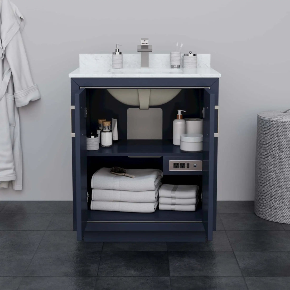 30" Icon Single Bathroom Vanity in Dark Blue with Brushed Nickel Trim by Wyndham