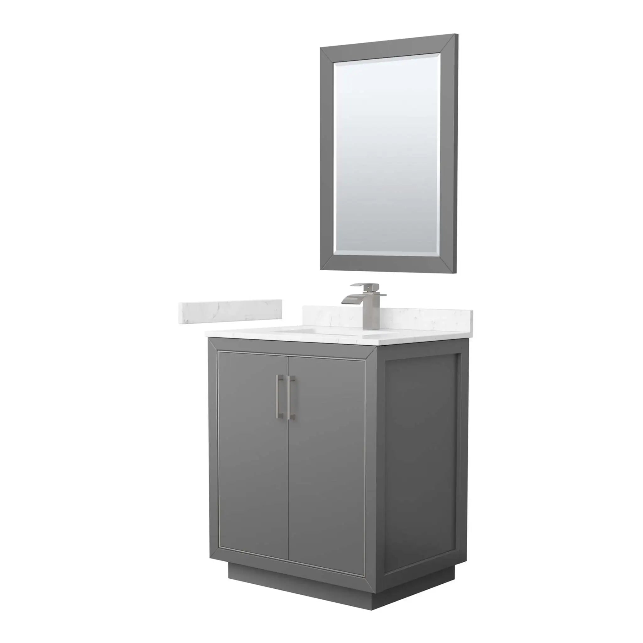 30" Icon Single Bathroom Vanity in Dark Gray with Brushed Nickel Trim & 24" Mirror by Wyndham