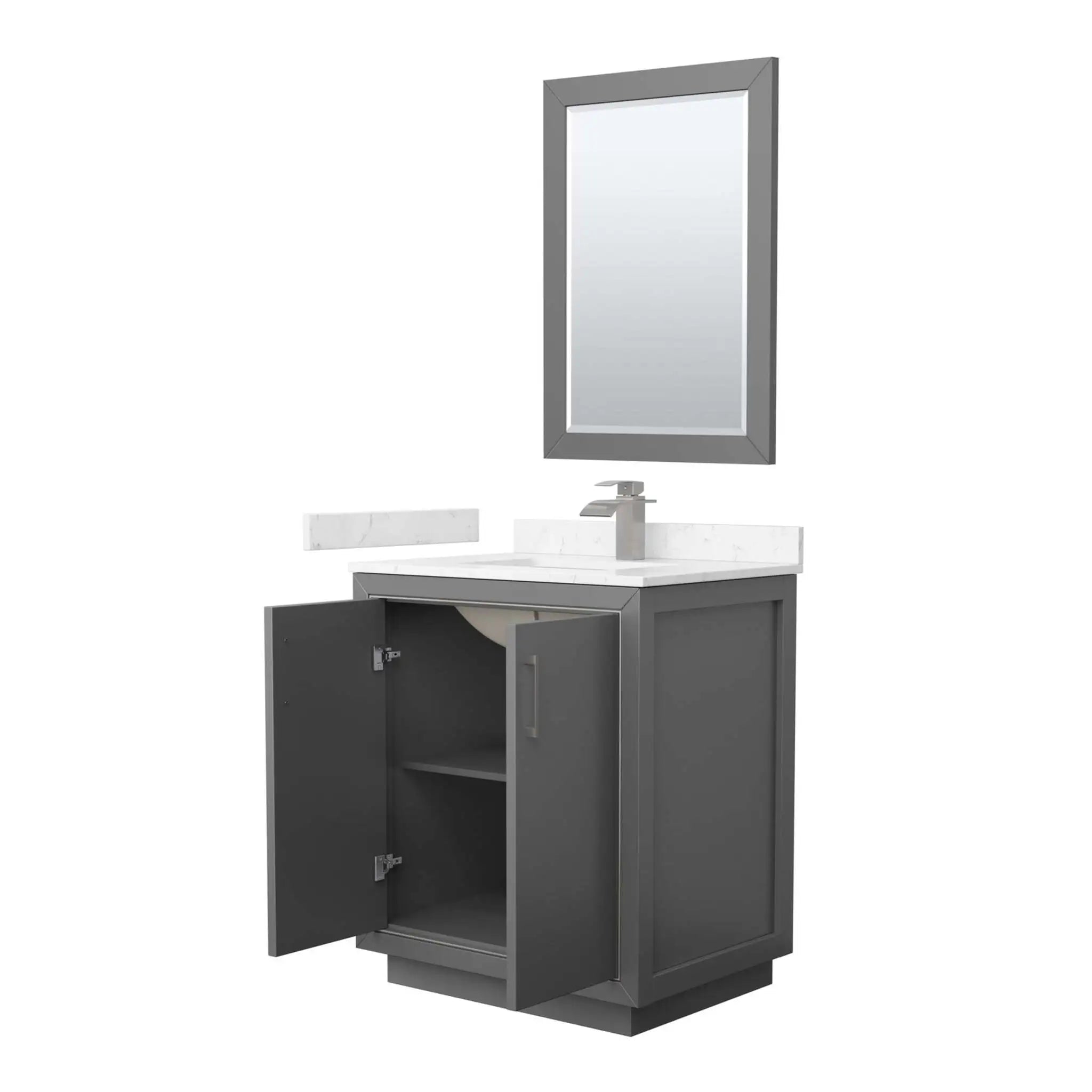 30" Icon Single Bathroom Vanity in Dark Gray with Brushed Nickel Trim & 24" Mirror by Wyndham