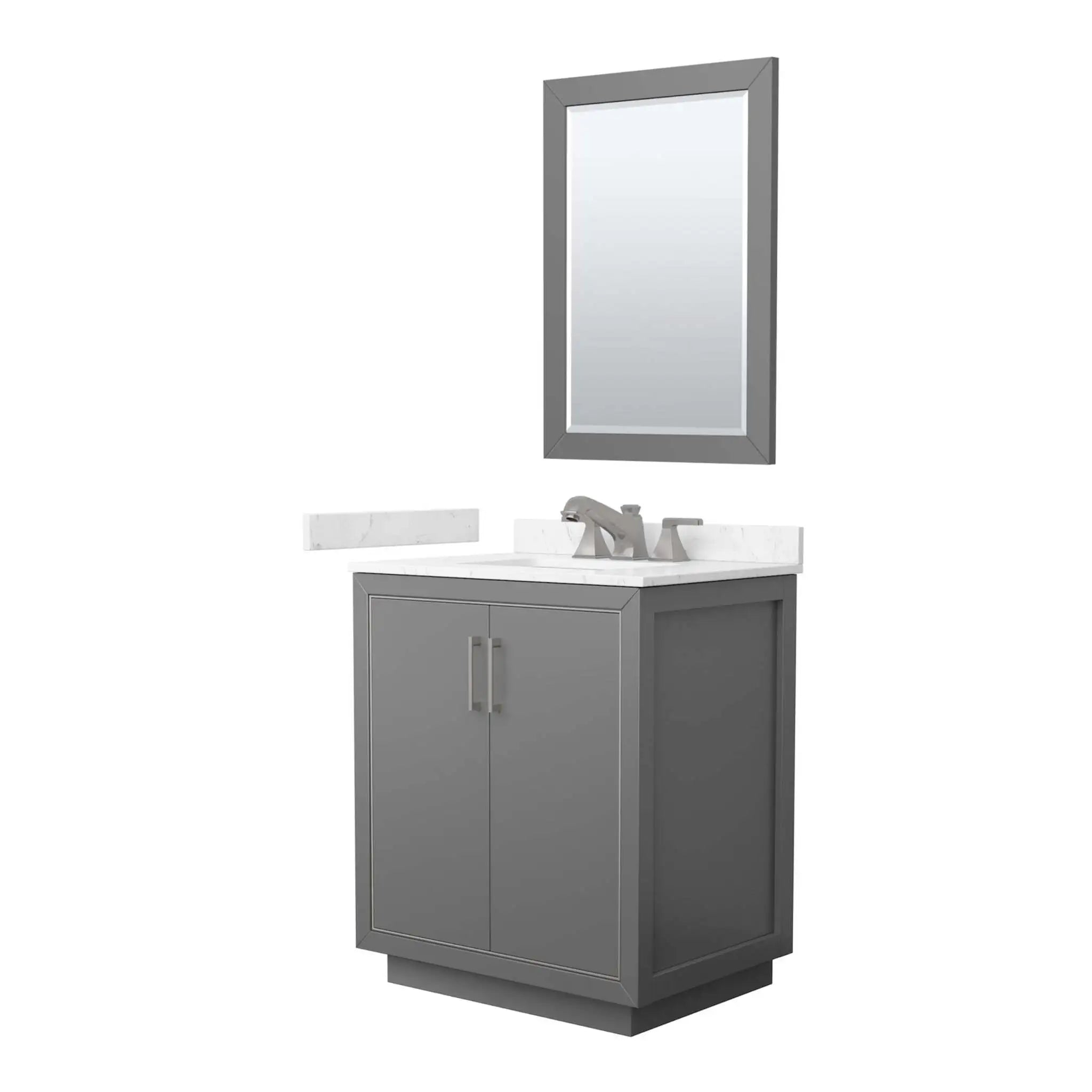 30" Icon Single Bathroom Vanity in Dark Gray with Brushed Nickel Trim & 24" Mirror by Wyndham