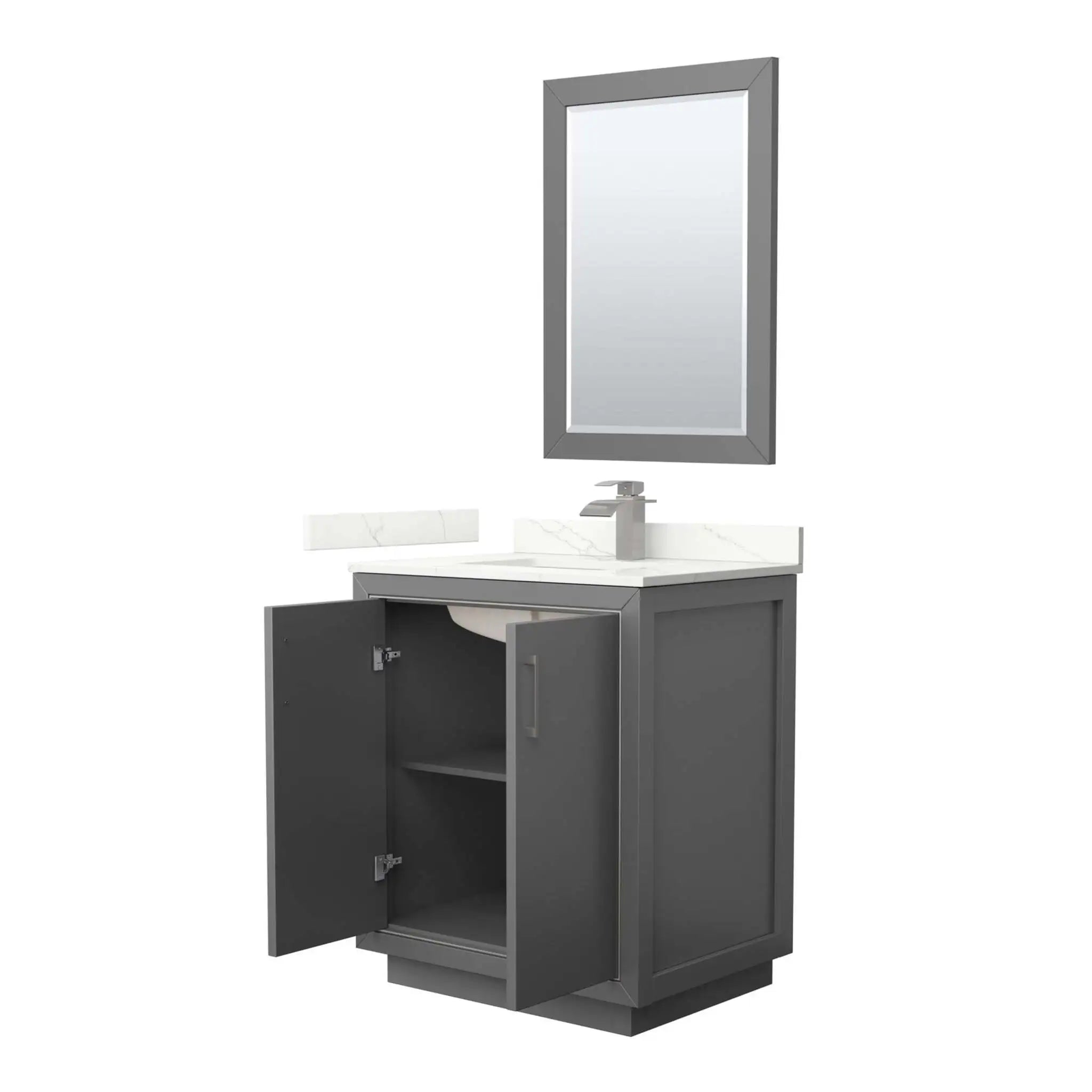 30" Icon Single Bathroom Vanity in Dark Gray with Brushed Nickel Trim & 24" Mirror by Wyndham