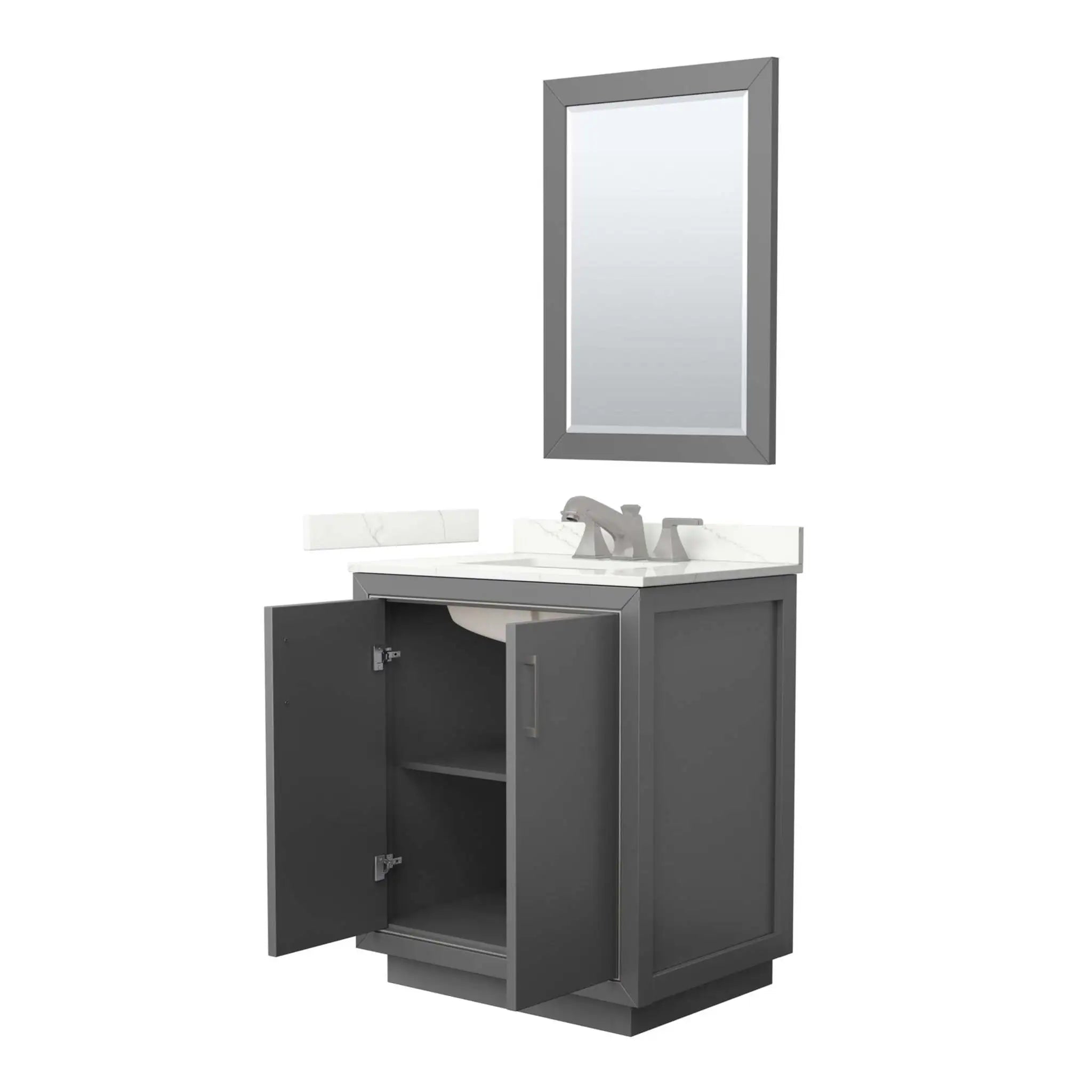 30" Icon Single Bathroom Vanity in Dark Gray with Brushed Nickel Trim & 24" Mirror by Wyndham