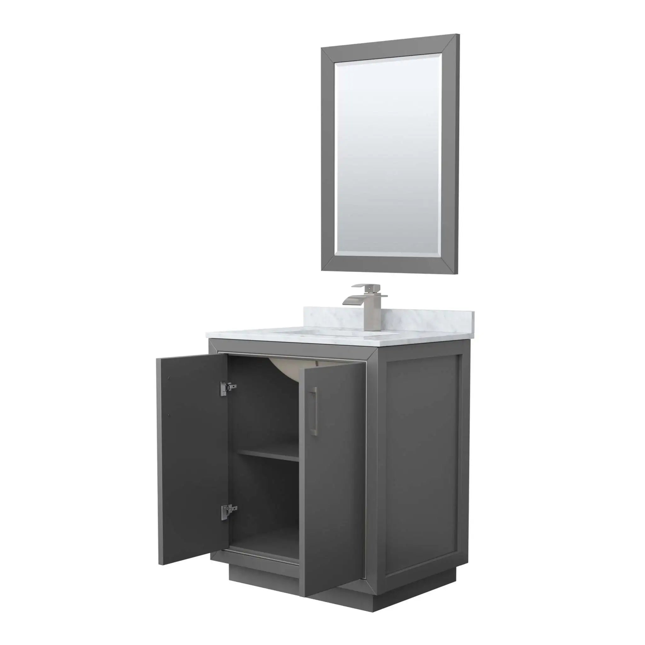 30" Icon Single Bathroom Vanity in Dark Gray with Brushed Nickel Trim & 24" Mirror by Wyndham