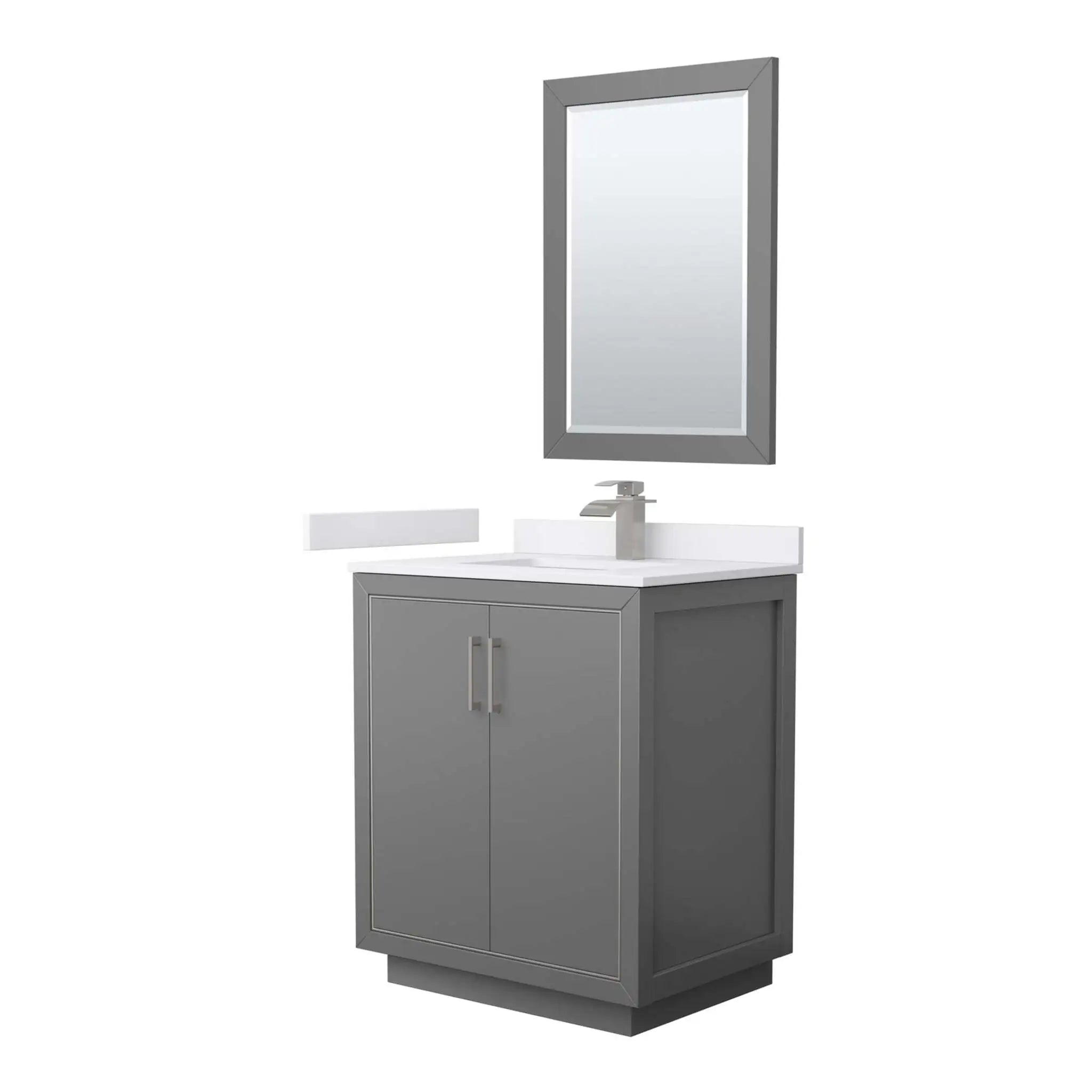 30" Icon Single Bathroom Vanity in Dark Gray with Brushed Nickel Trim & 24" Mirror by Wyndham