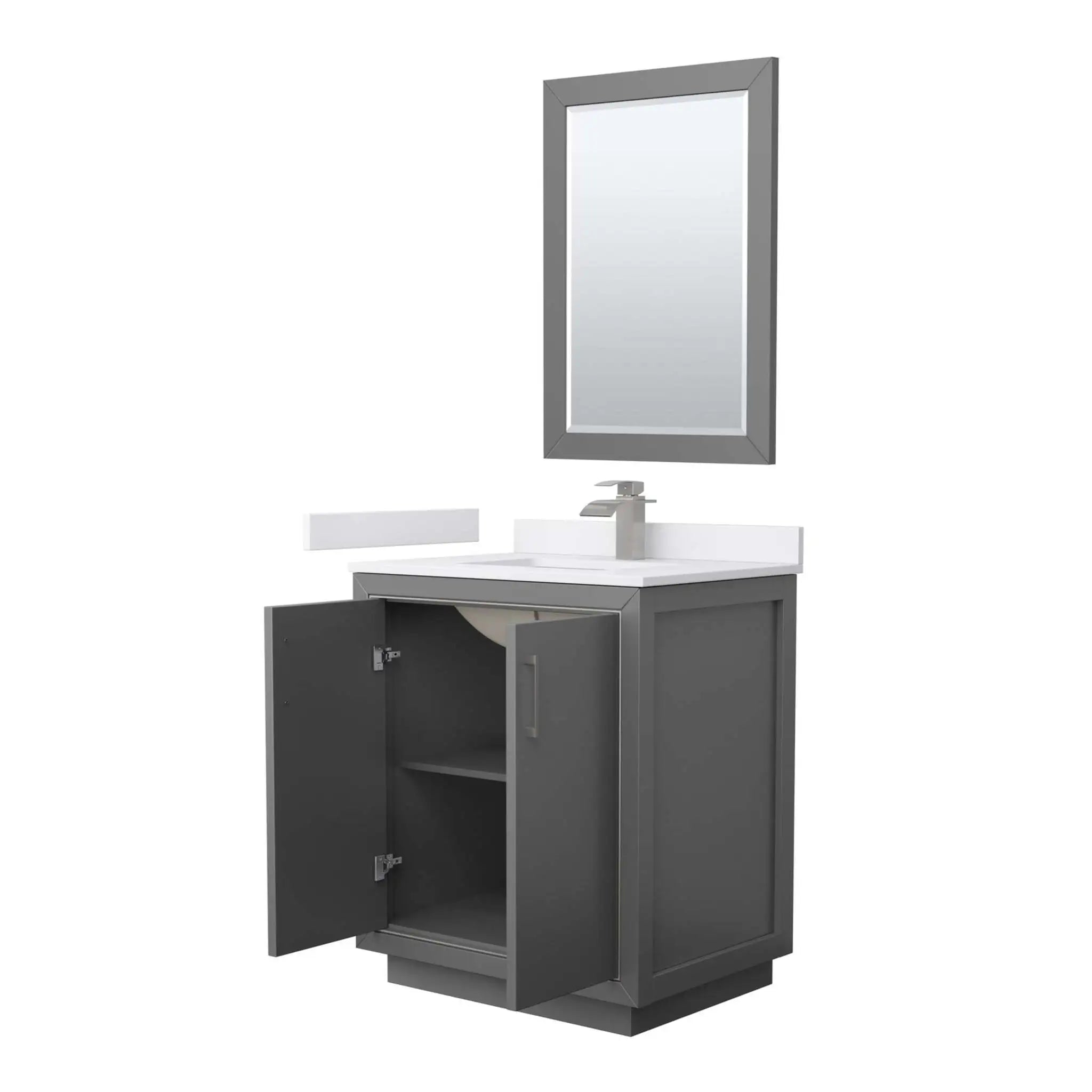 30" Icon Single Bathroom Vanity in Dark Gray with Brushed Nickel Trim & 24" Mirror by Wyndham