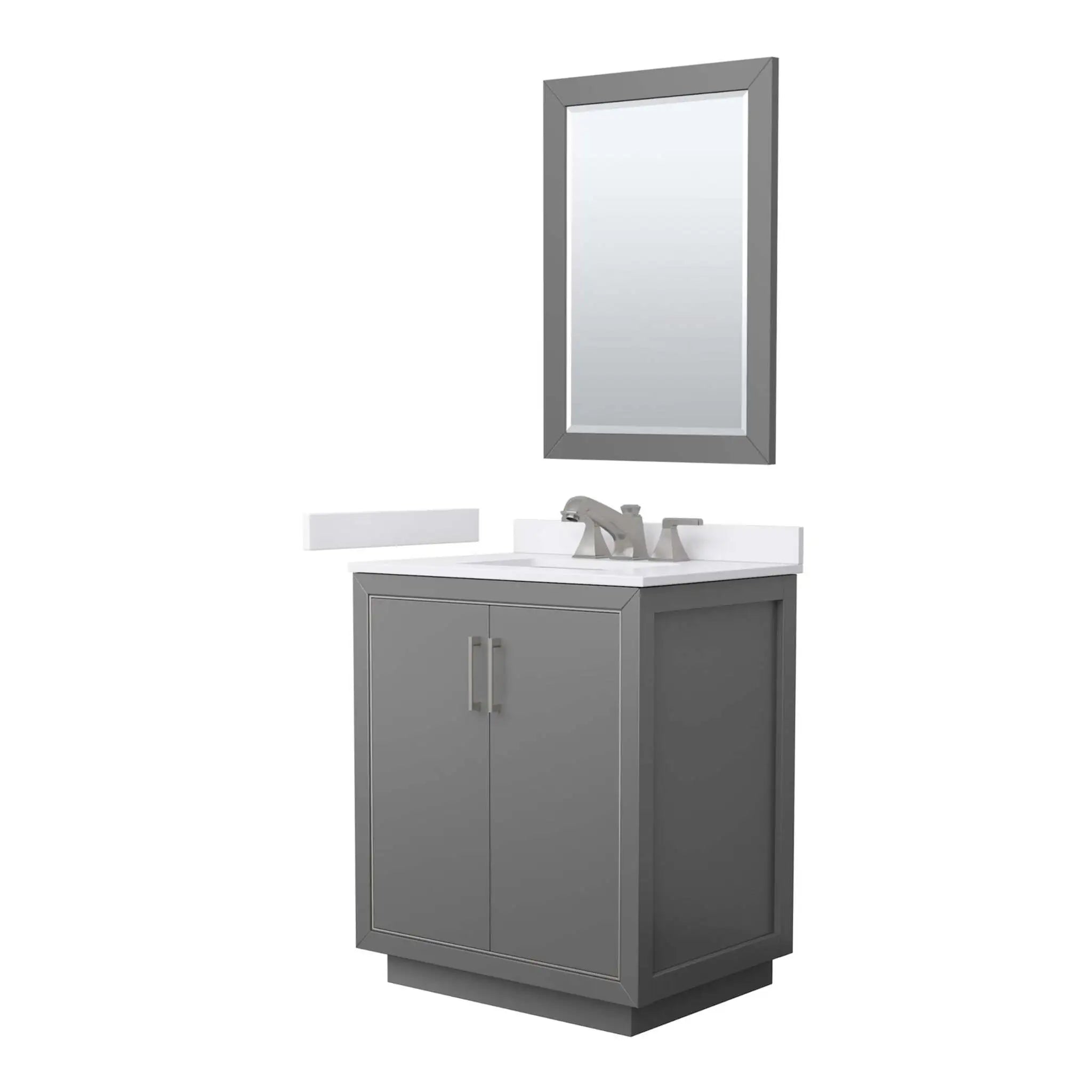 30" Icon Single Bathroom Vanity in Dark Gray with Brushed Nickel Trim & 24" Mirror by Wyndham