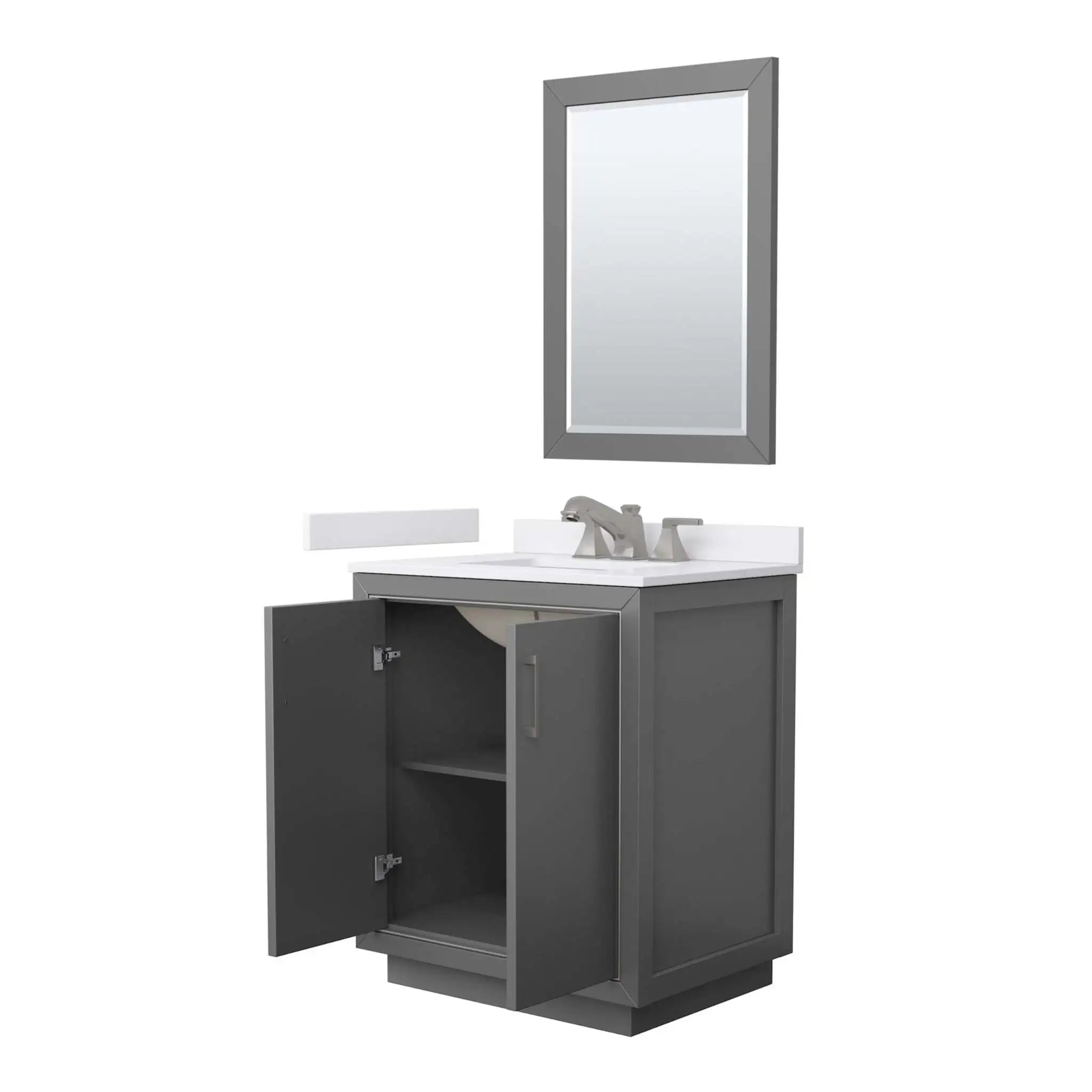 30" Icon Single Bathroom Vanity in Dark Gray with Brushed Nickel Trim & 24" Mirror by Wyndham
