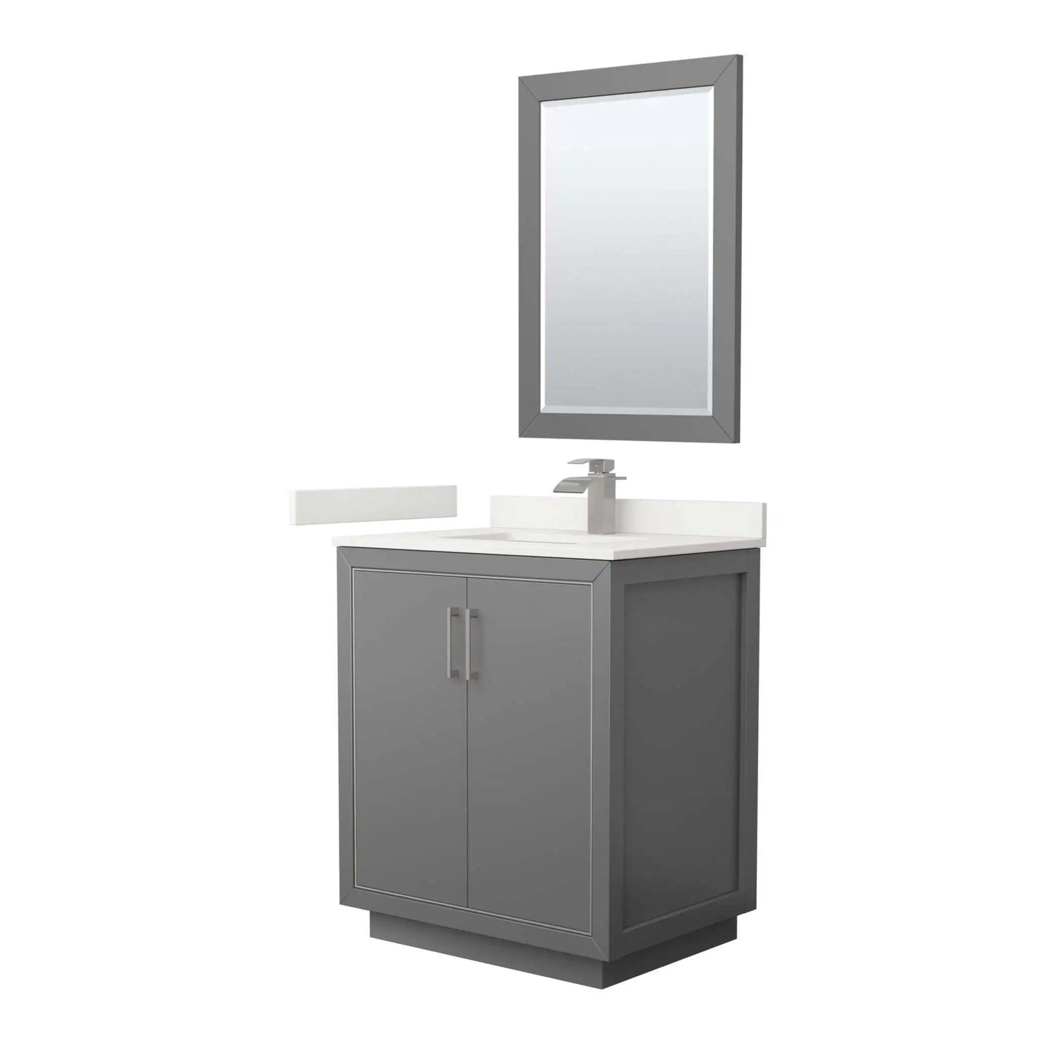 30" Icon Single Bathroom Vanity in Dark Gray with Brushed Nickel Trim & 24" Mirror by Wyndham