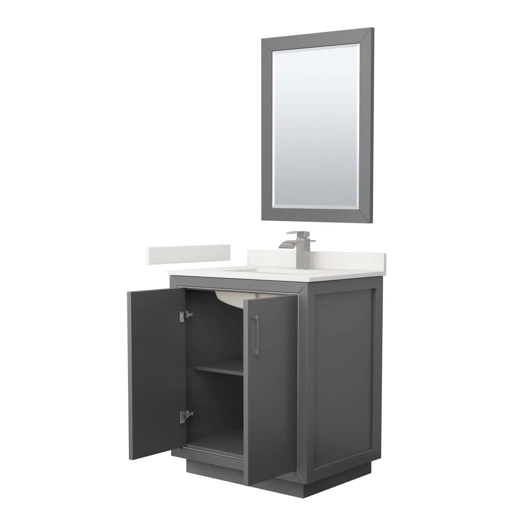 30" Icon Single Bathroom Vanity in Dark Gray with Brushed Nickel Trim & 24" Mirror by Wyndham