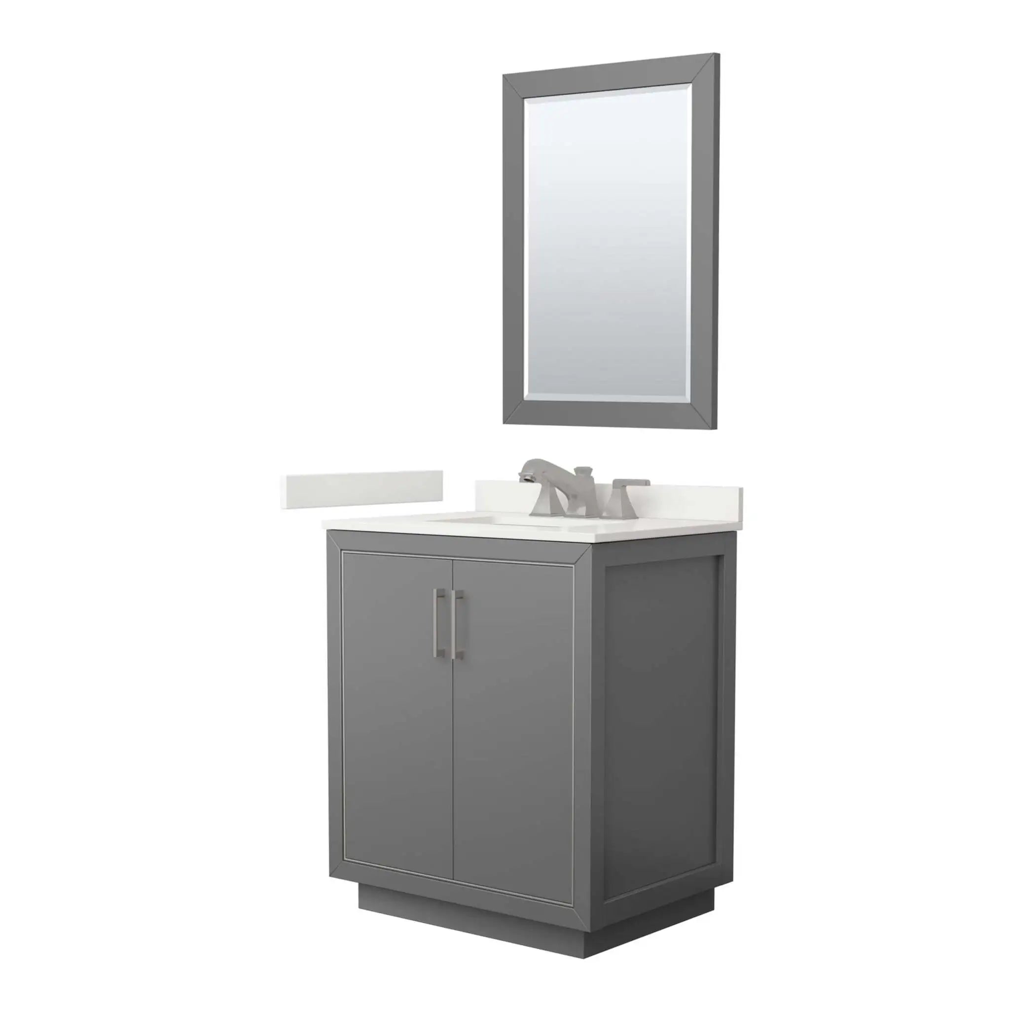 30" Icon Single Bathroom Vanity in Dark Gray with Brushed Nickel Trim & 24" Mirror by Wyndham