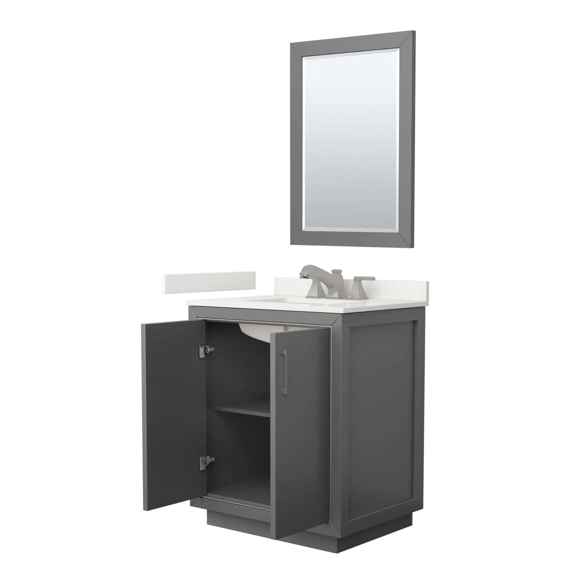 30" Icon Single Bathroom Vanity in Dark Gray with Brushed Nickel Trim & 24" Mirror by Wyndham
