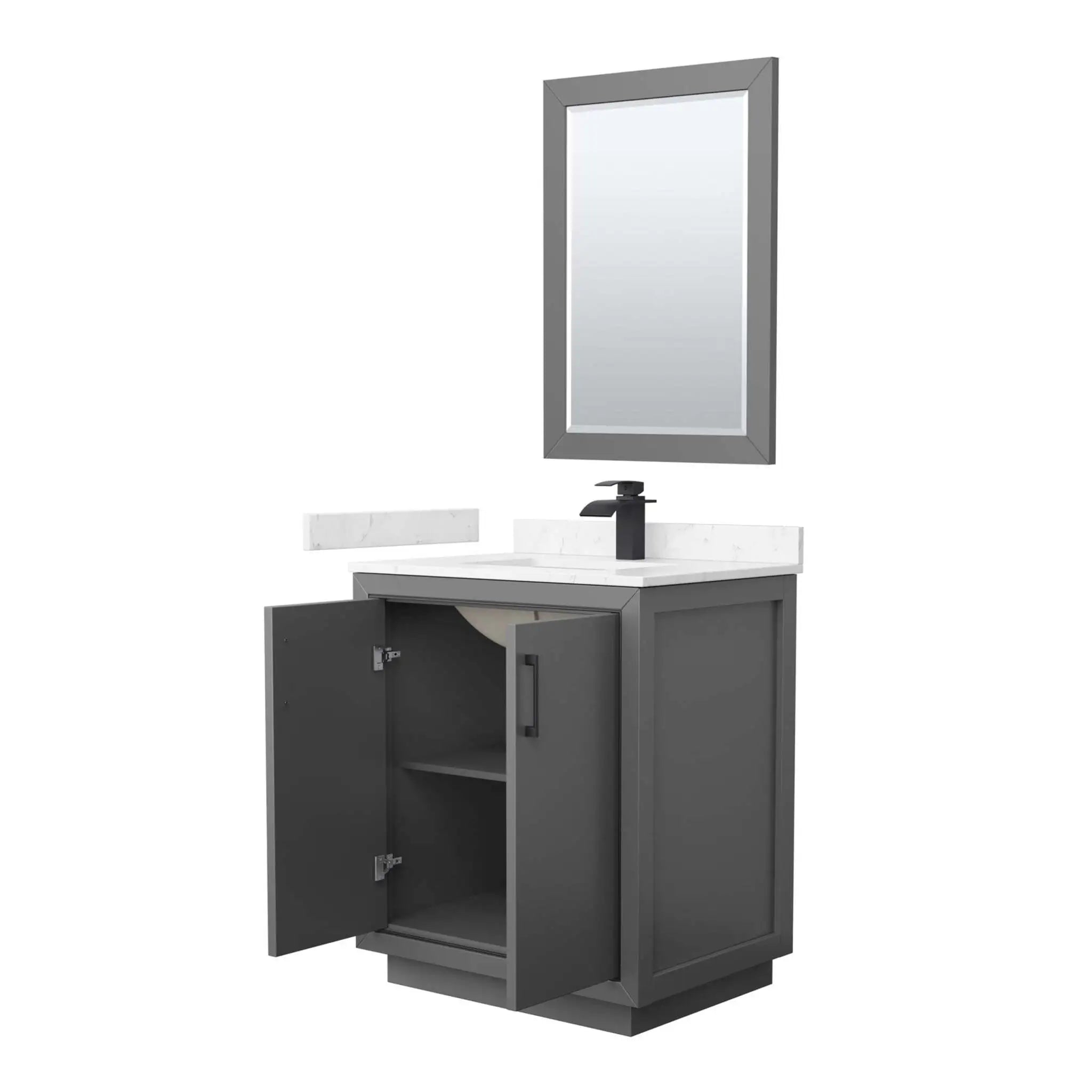 30" Icon Single Bathroom Vanity in Dark Gray with Matte Black Trim & 24" Mirror by Wyndham
