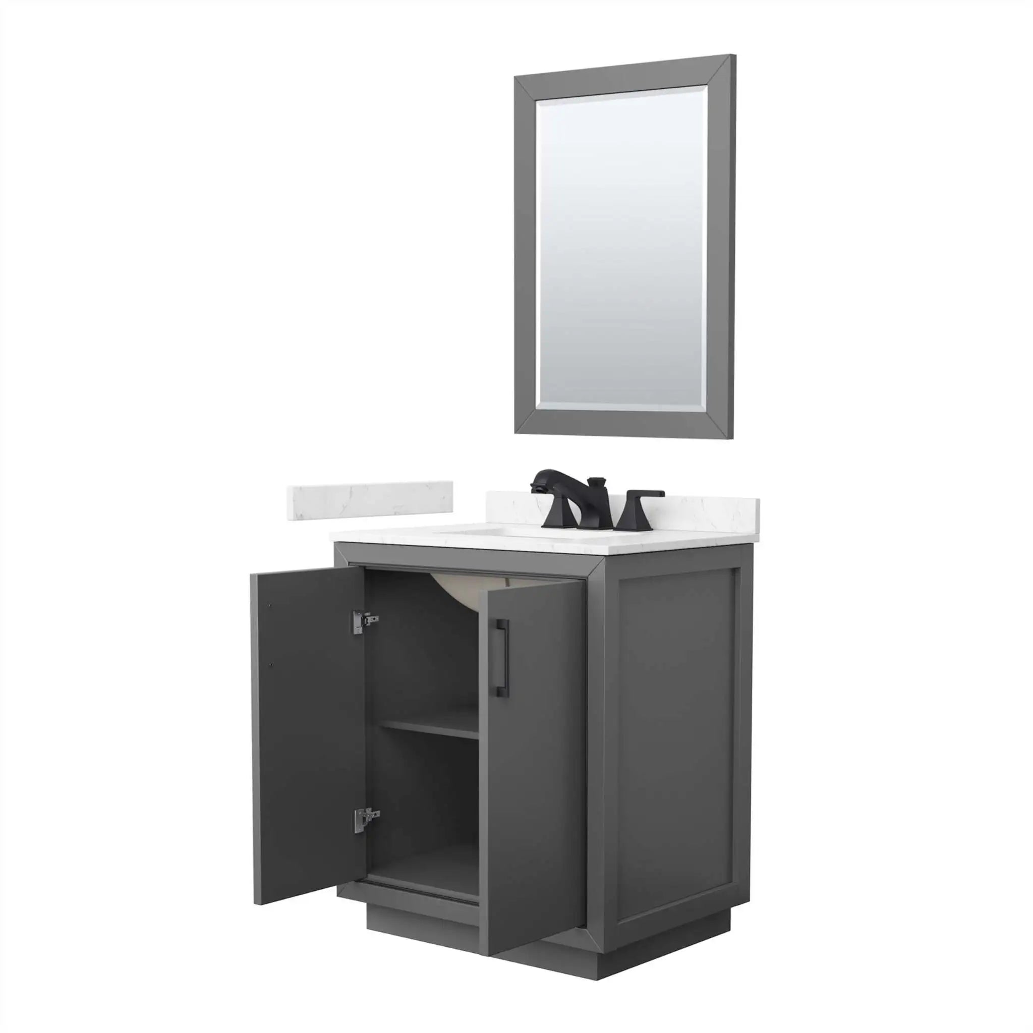 30" Icon Single Bathroom Vanity in Dark Gray with Matte Black Trim & 24" Mirror by Wyndham