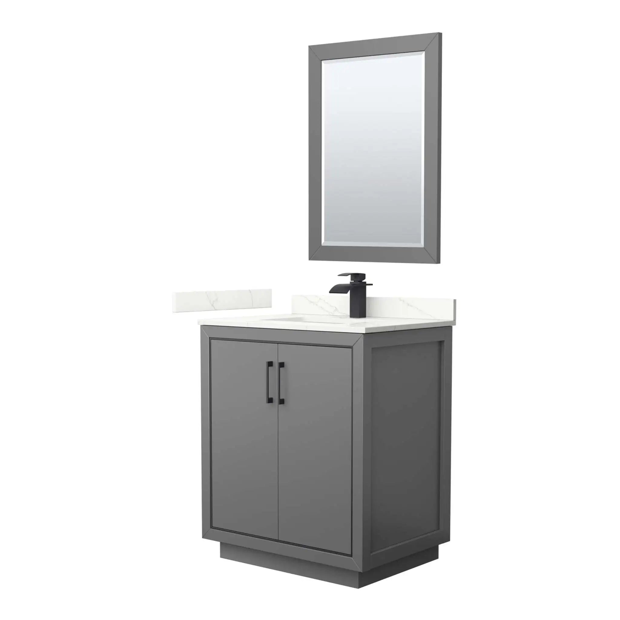30" Icon Single Bathroom Vanity in Dark Gray with Matte Black Trim & 24" Mirror by Wyndham