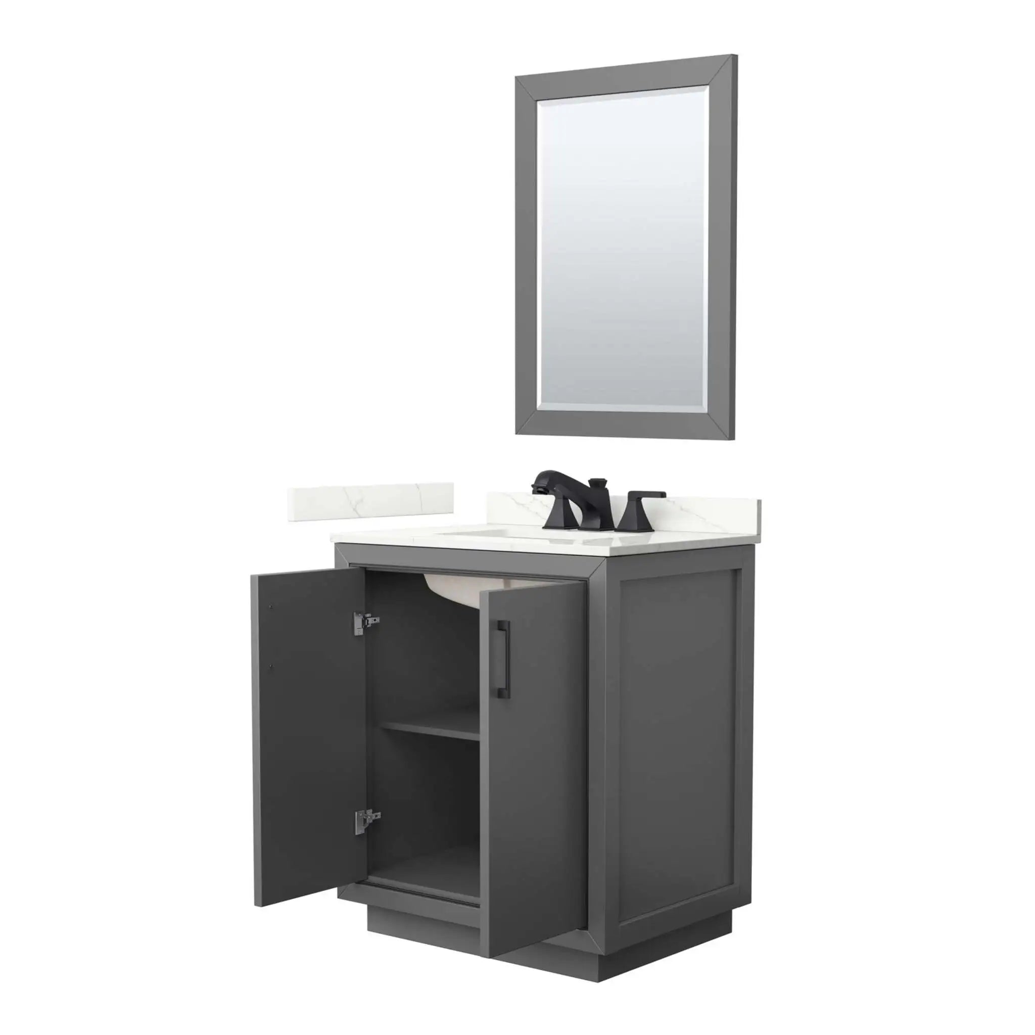 30" Icon Single Bathroom Vanity in Dark Gray with Matte Black Trim & 24" Mirror by Wyndham
