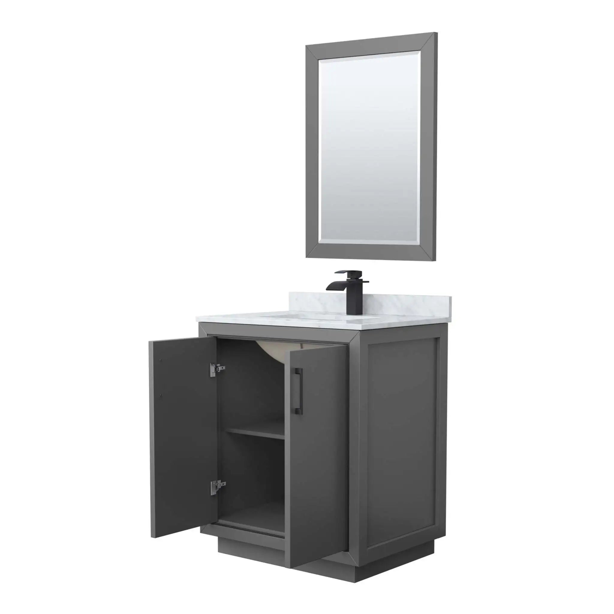 30" Icon Single Bathroom Vanity in Dark Gray with Matte Black Trim & 24" Mirror by Wyndham